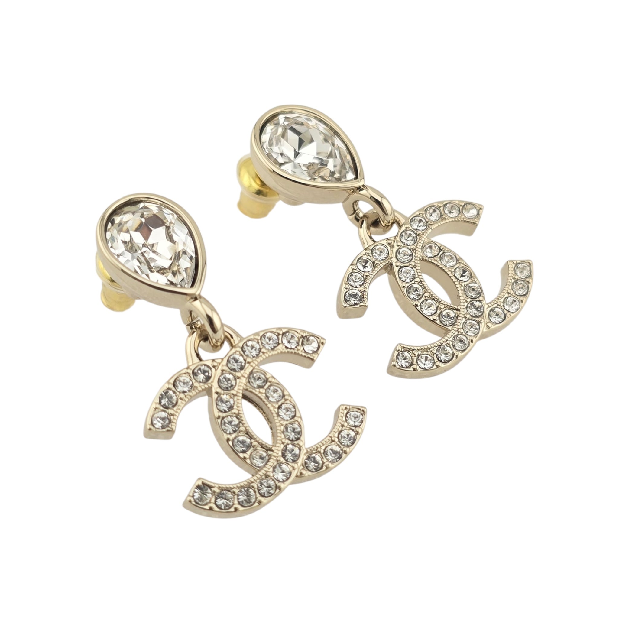 Chanel CC Crystal Drop Earrings Gold 2025