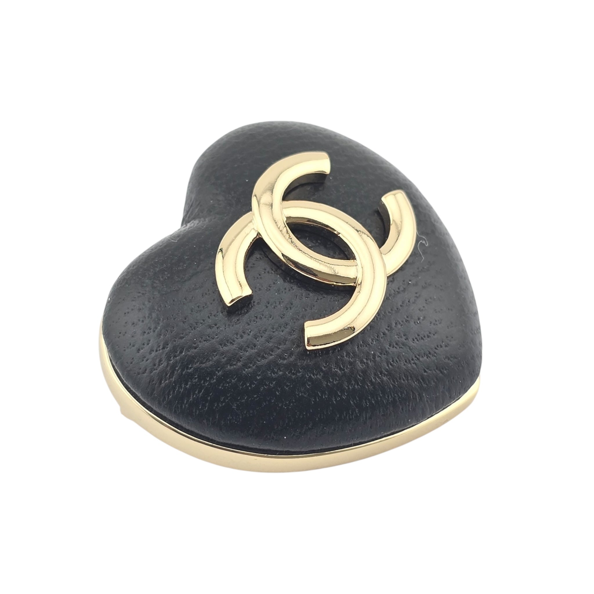 Chanel Lambskin CC Heart Brooch Black Gold B22