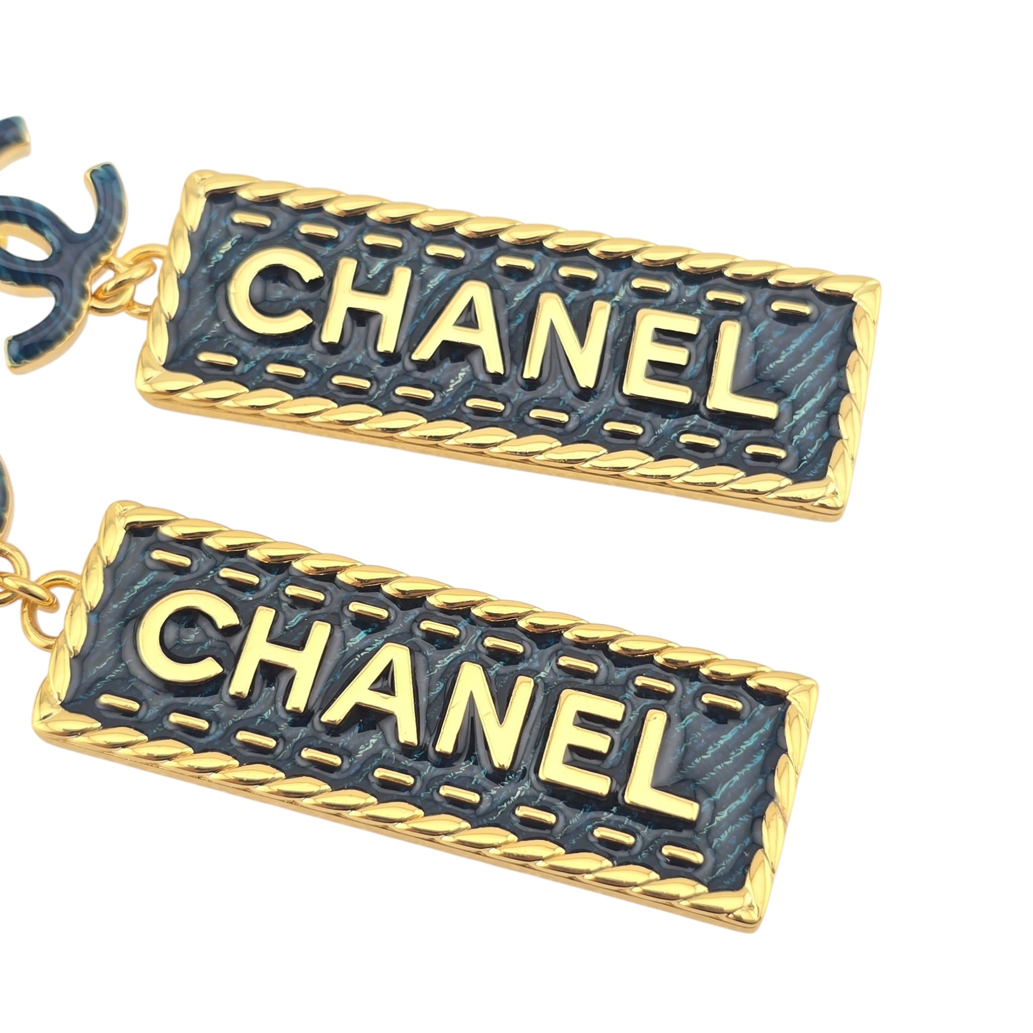 Chanel CC Denim Dangle Gold Earrings 2024