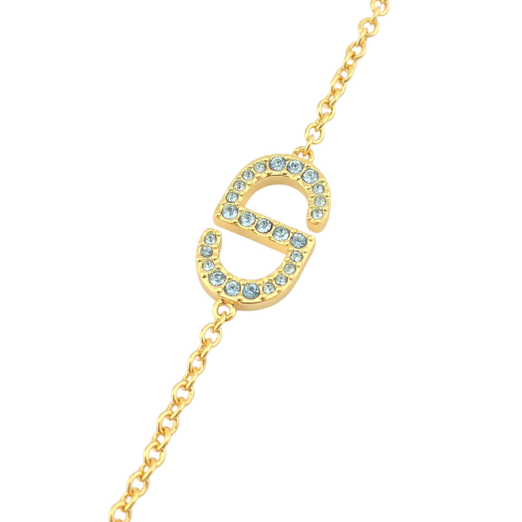 Christian Dior Petit Gold Blue Crystal CD Bracelet