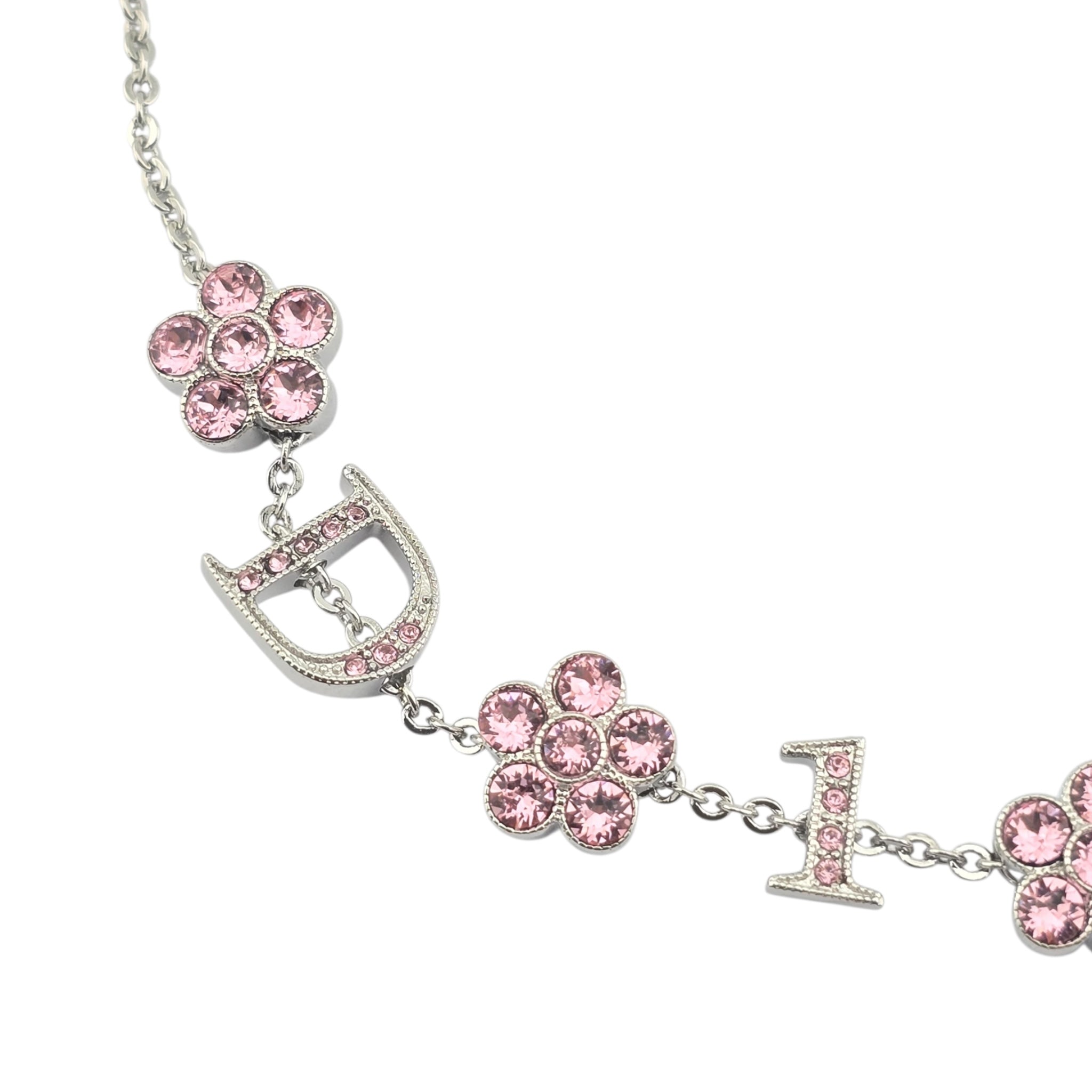 Christian Dior Crystal Flower Silver Pink Choker Necklace DIOR
