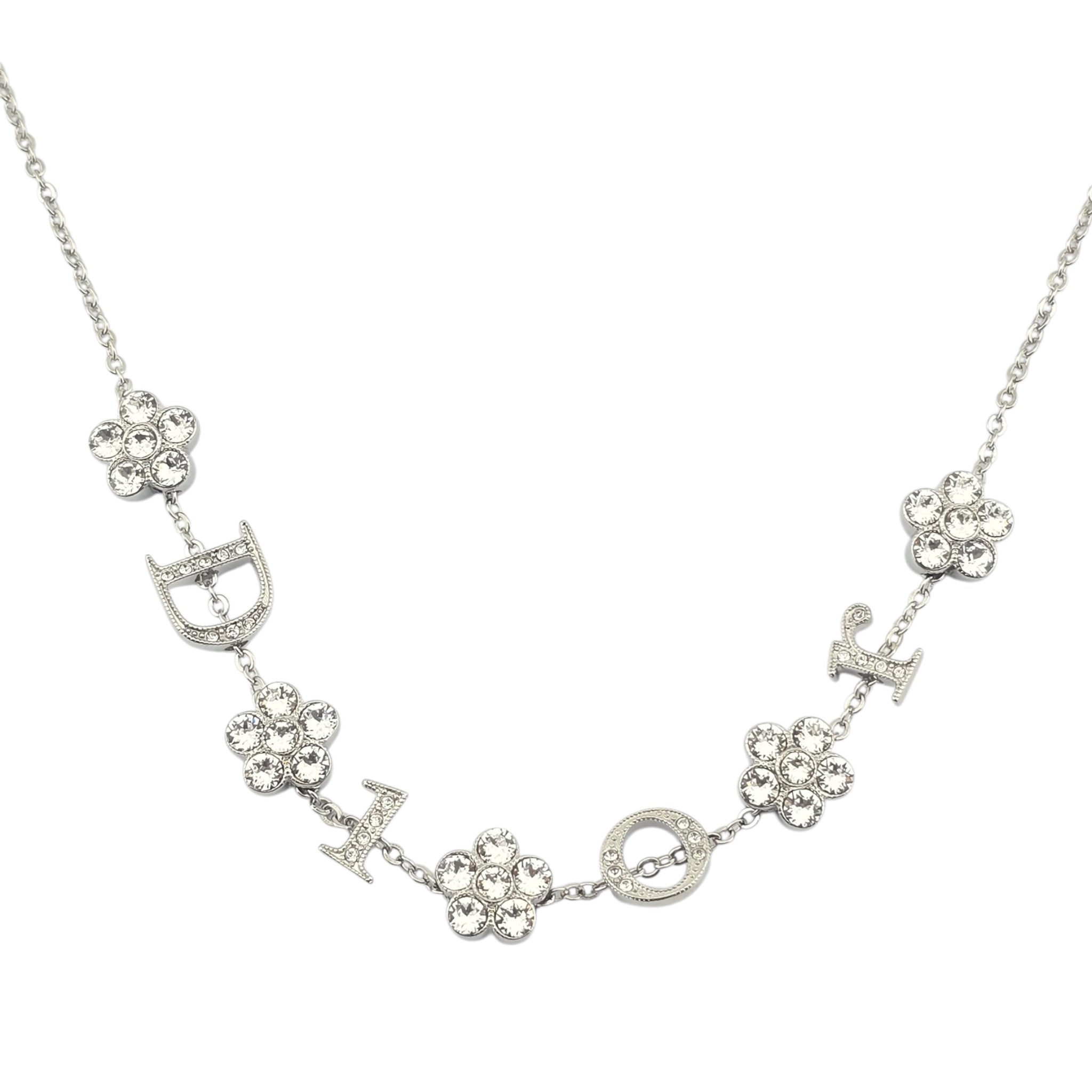 Christian Dior Crystal Flower Silver Choker Necklace DIOR