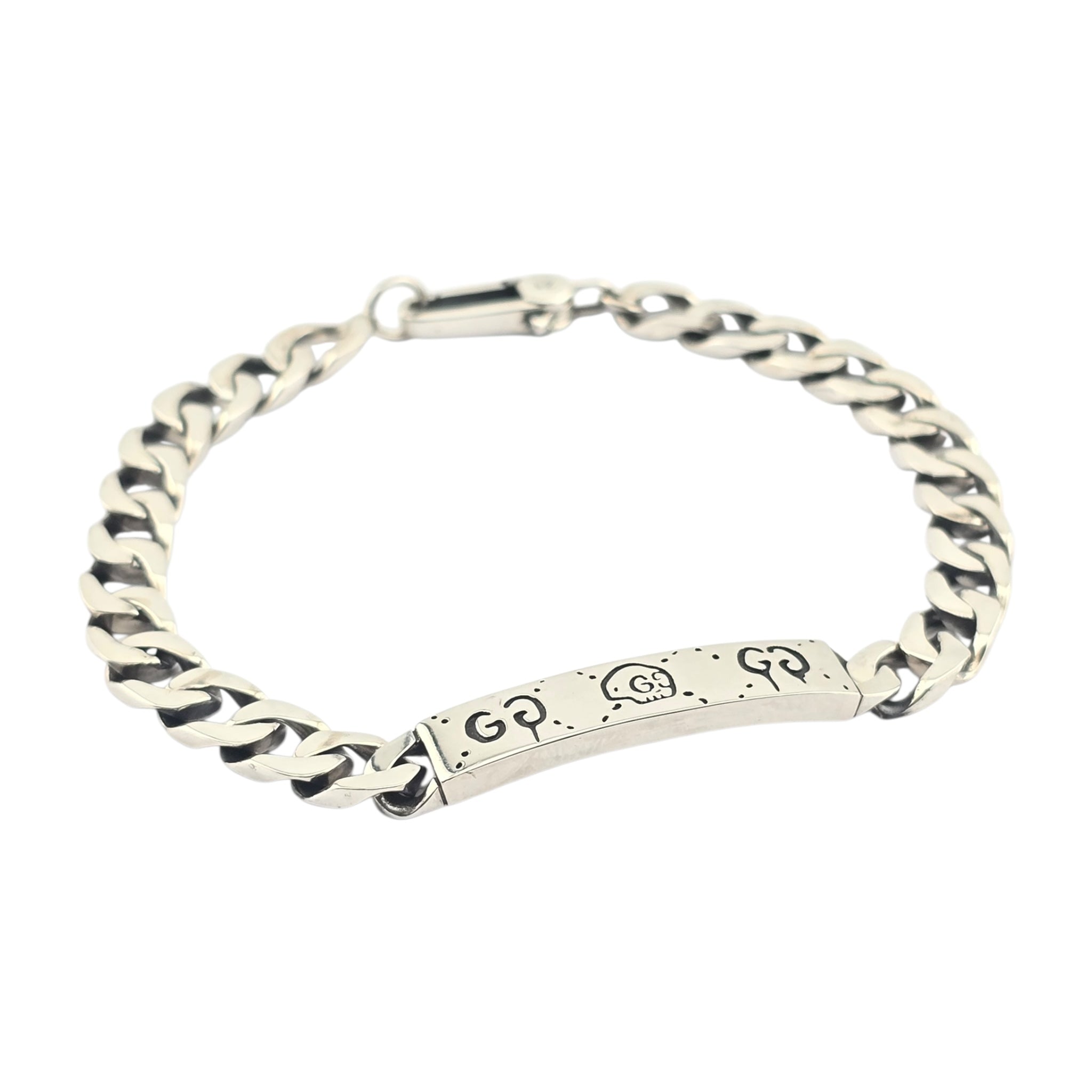 GUCCI Sterling Silver Ghost Bar Plate Link Bracelet GUCCI