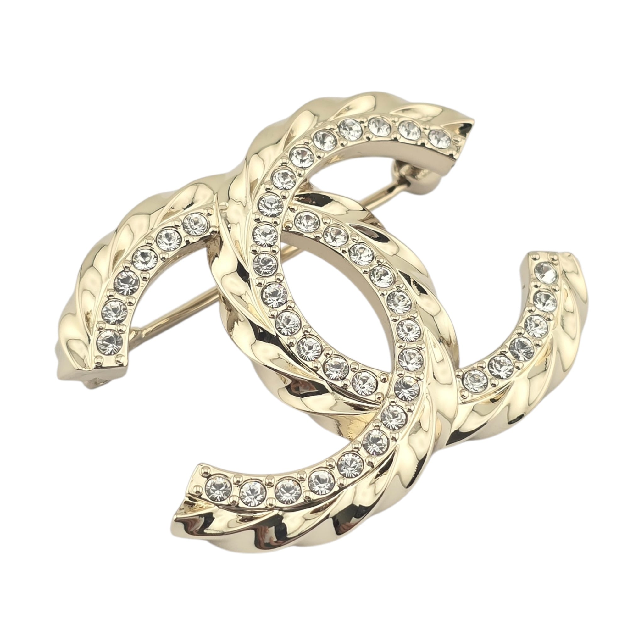 Chanel CC Gold Metal Crystal Brooch 2023 CHANEL