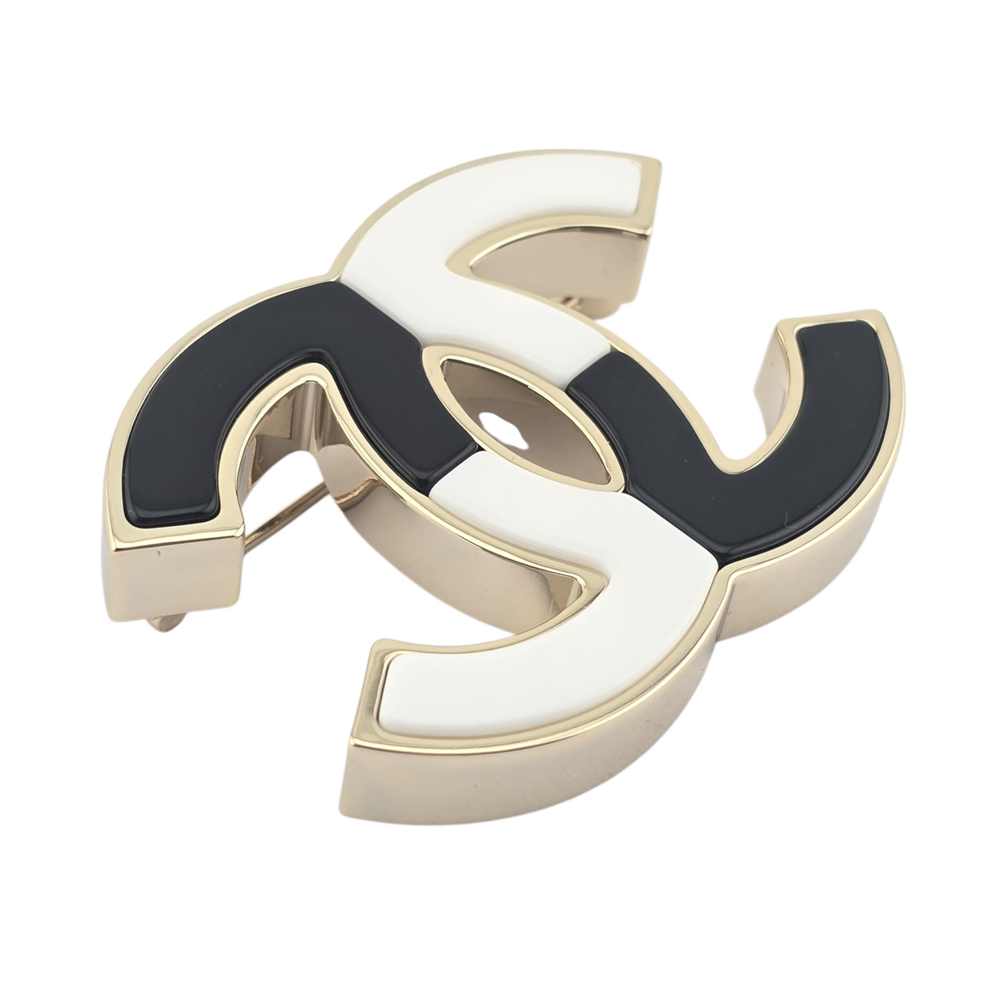 Chanel CC White Black Resin Gold Brooch 2023 CHANEL