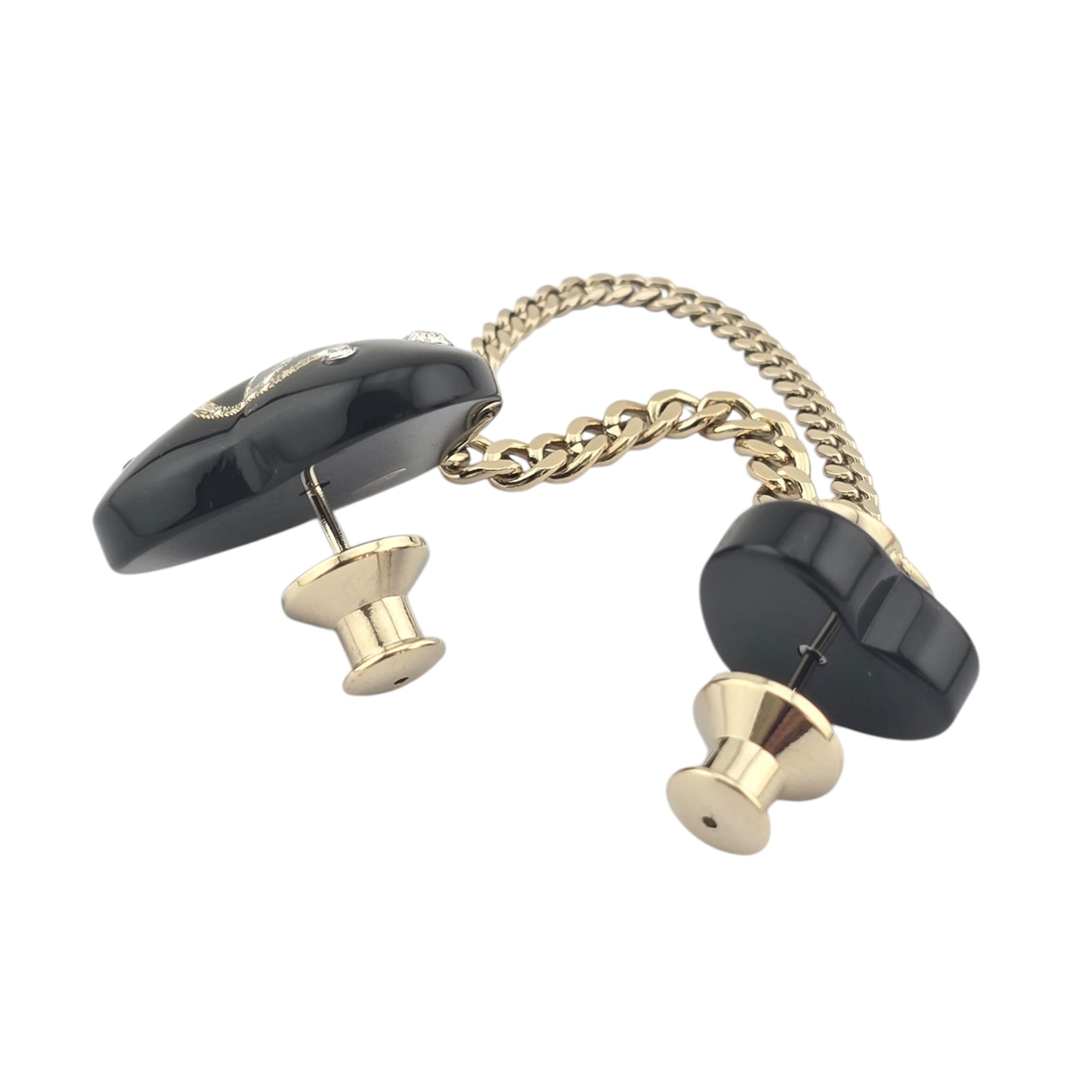 Chanel CC Black Resin Heart Chain Brooch CHANEL