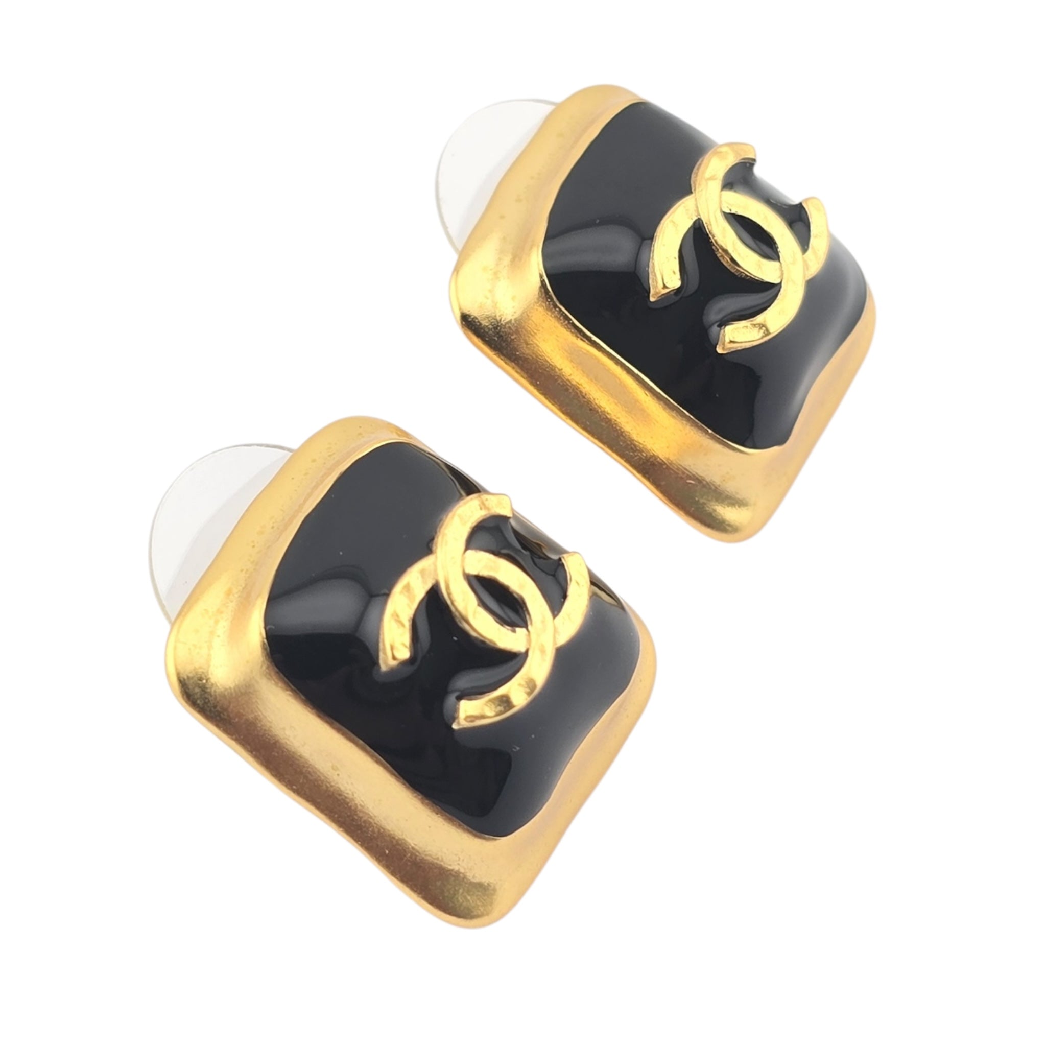 Chanel CC Resin Gold Black Square Earrings 2023 CHANEL