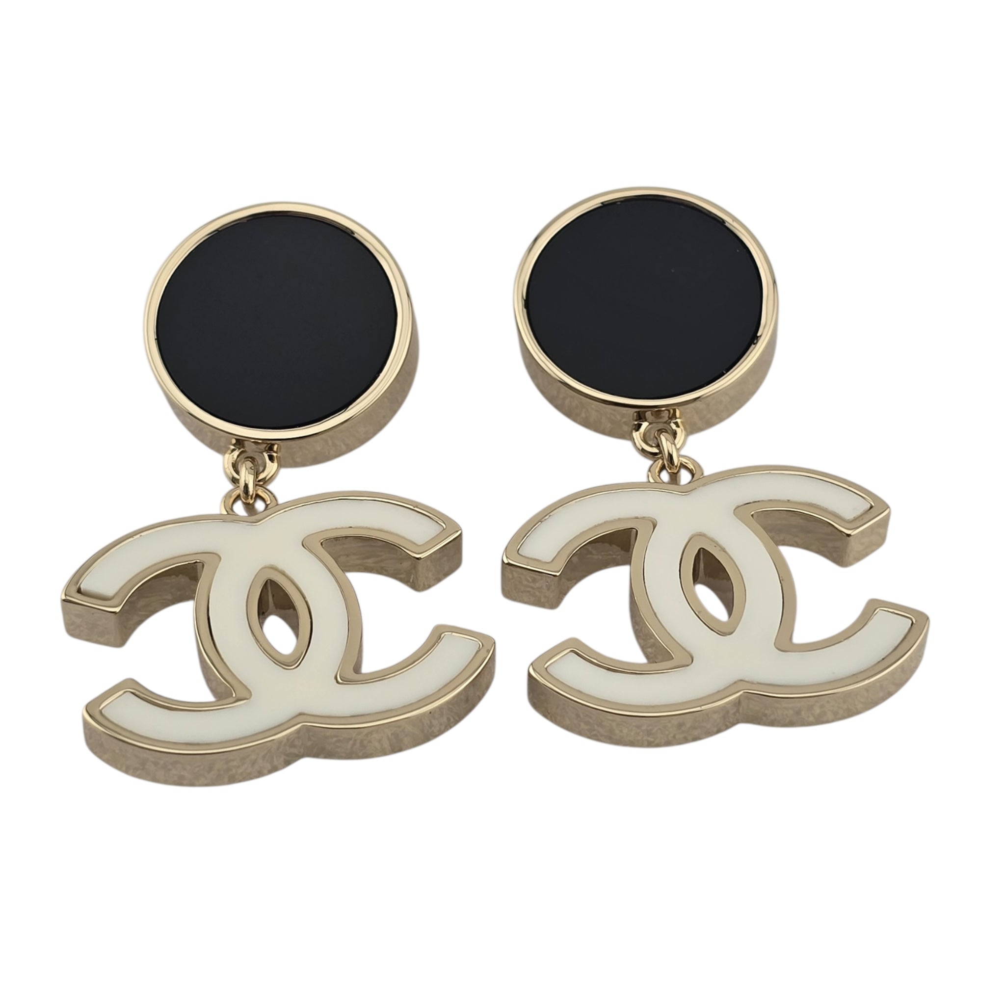 Chanel CC Black White Enamel Drop Earrings 2023 CHANEL