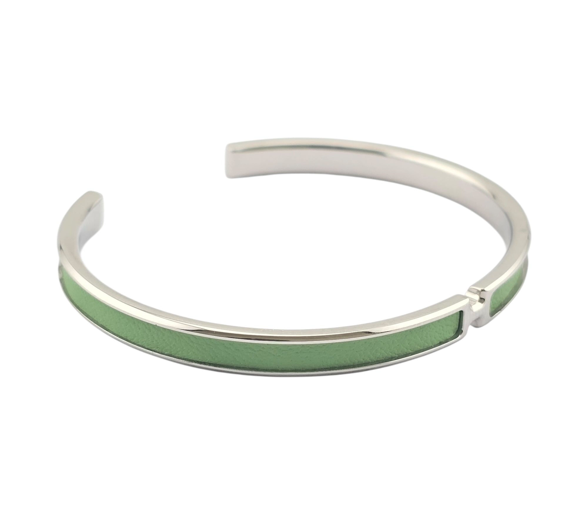 Hermes Olympe Palladium Green Leather Bracelet HERMES