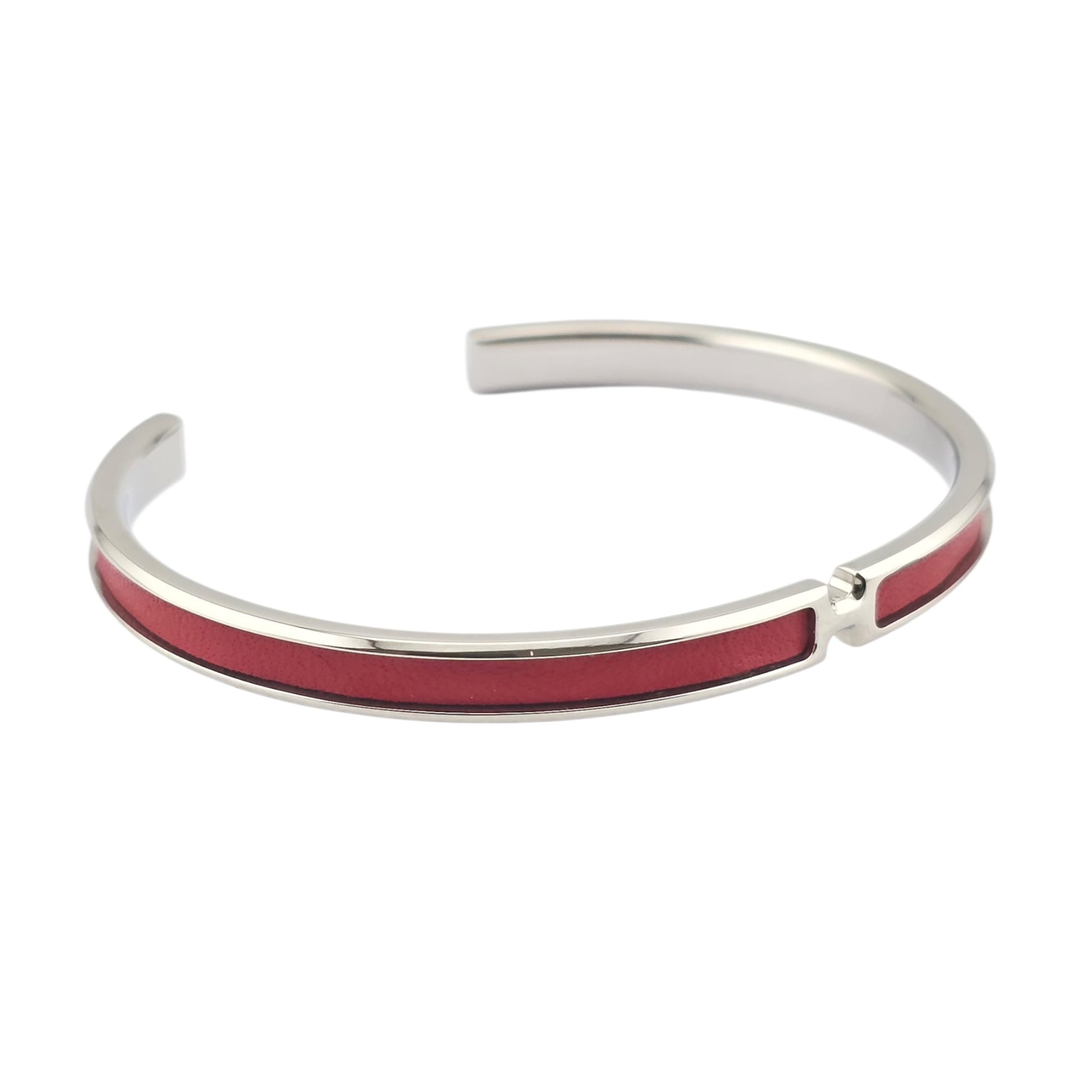 Hermes Olympe Palladium Red Leather Bracelet HERMES