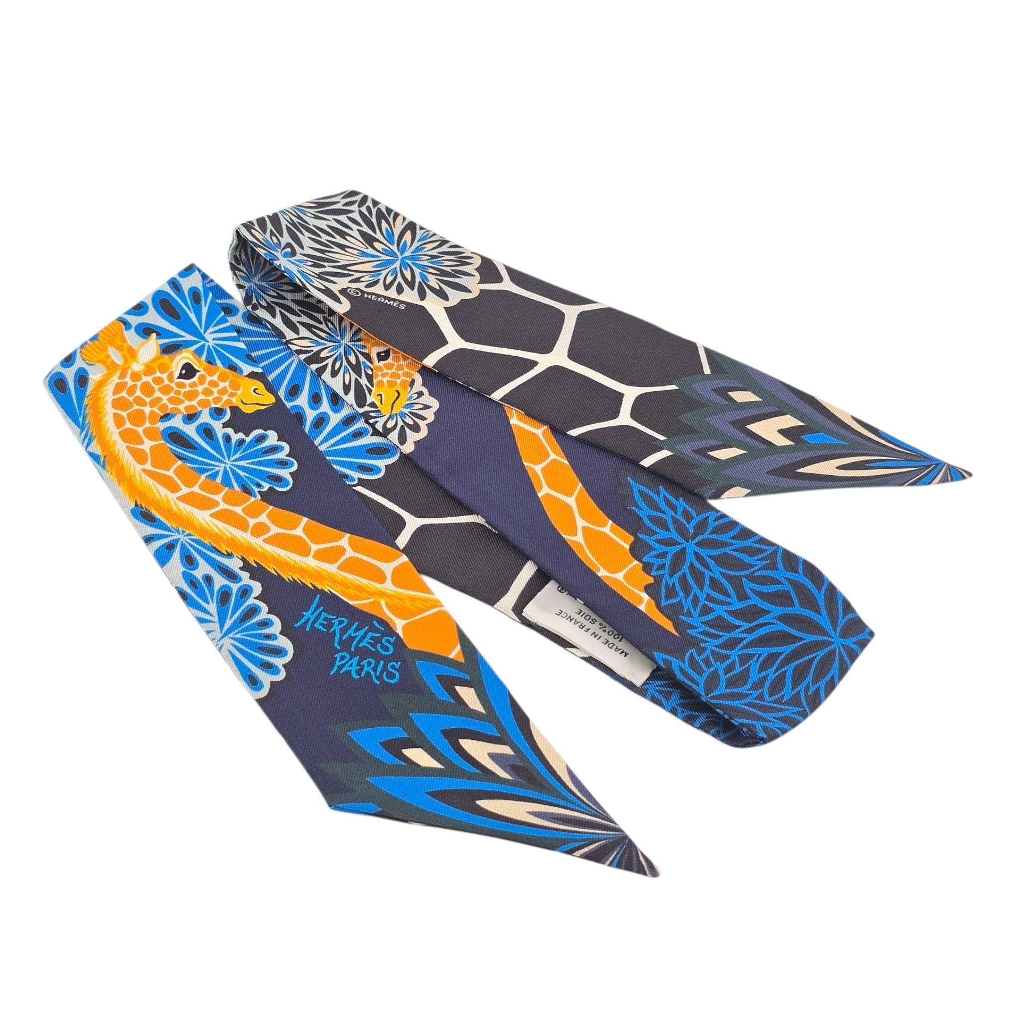 Hermes Silk Twilly The Three Graces Black Blue HERMES