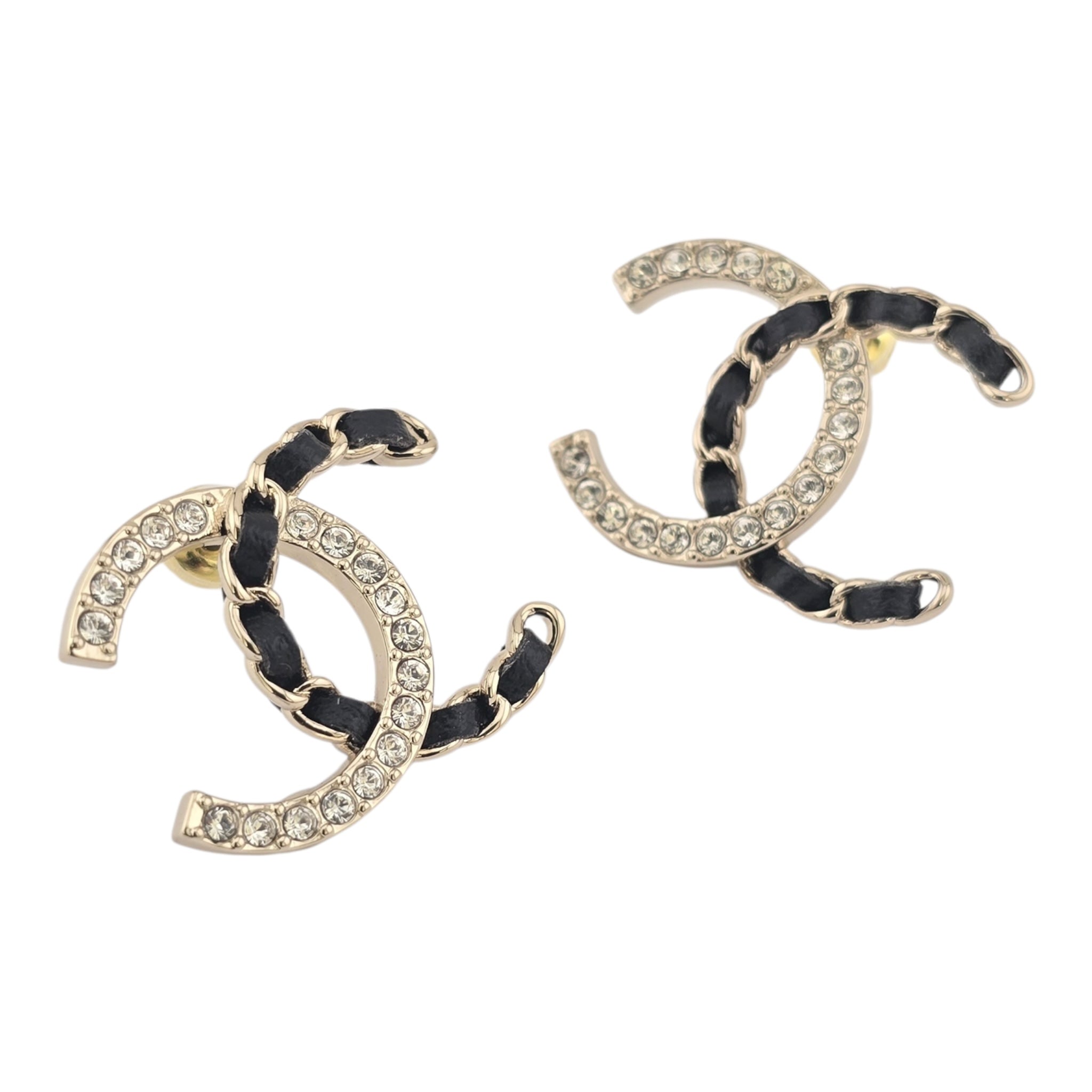 Chanel CC Gold Crystal Leather Stud Earrings 2025 CHANEL