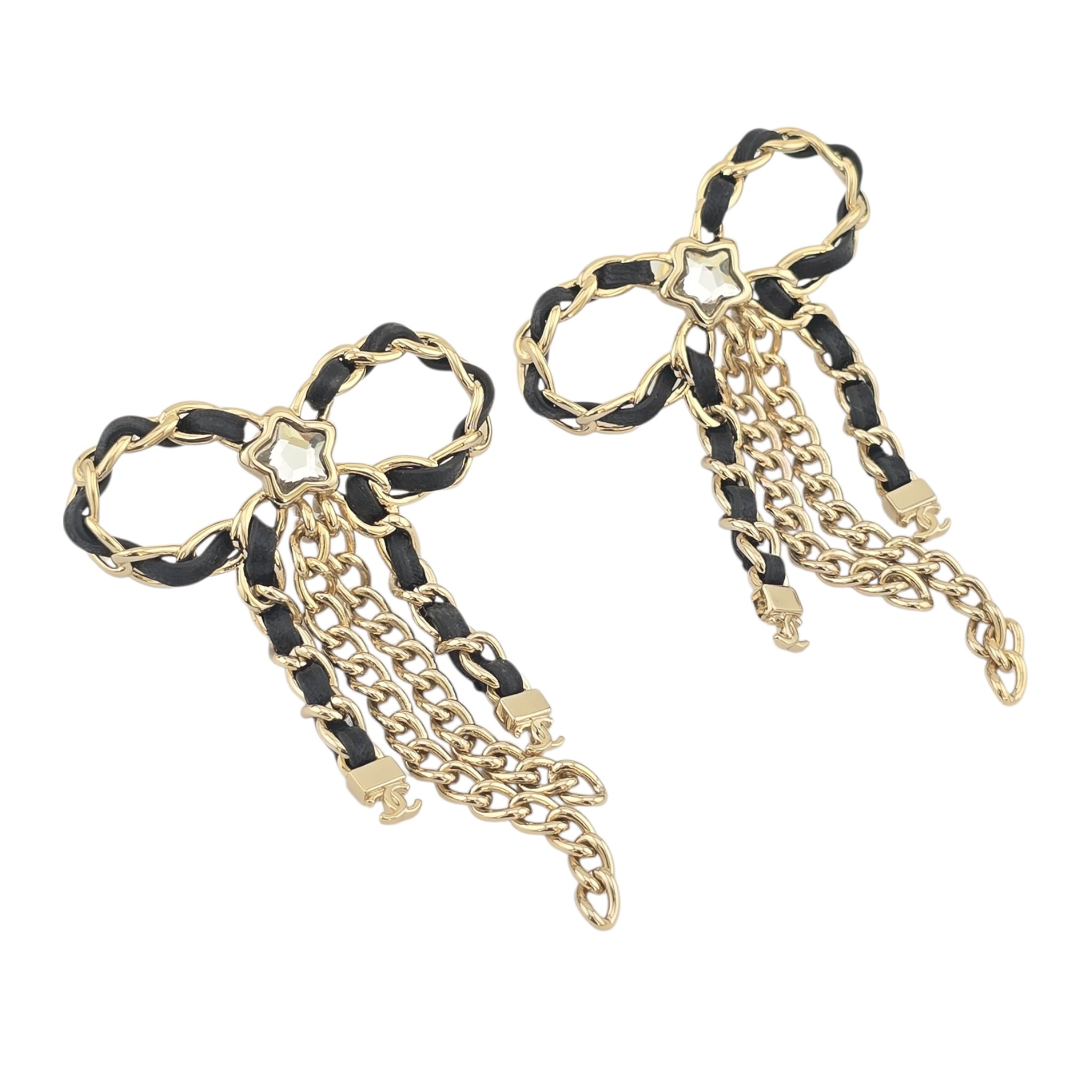 Chanel CC Bow Leather Gold Earrings 2025 CHANEL
