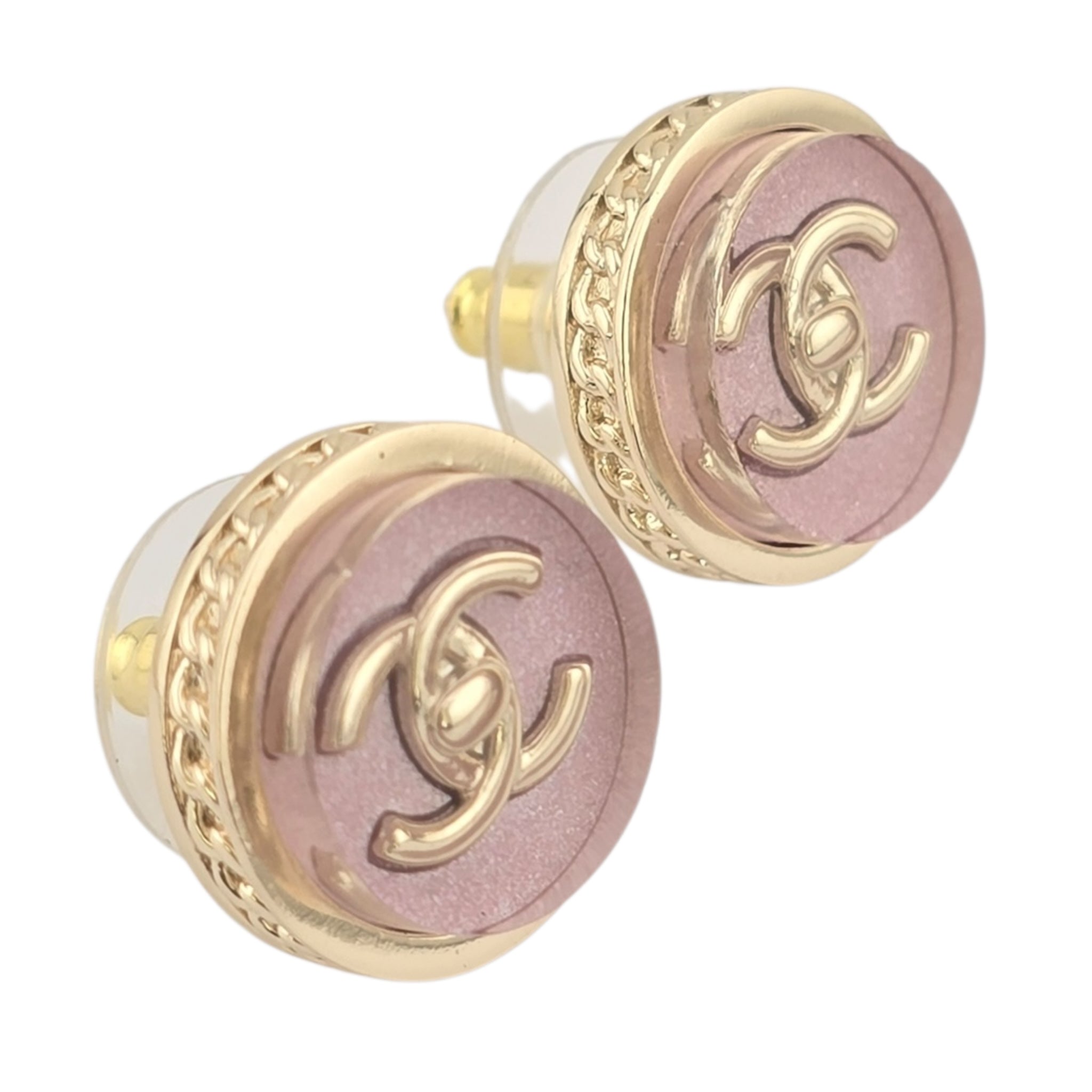 Chanel CC Gold Pink Resin Round Earrings 2025 CHANEL