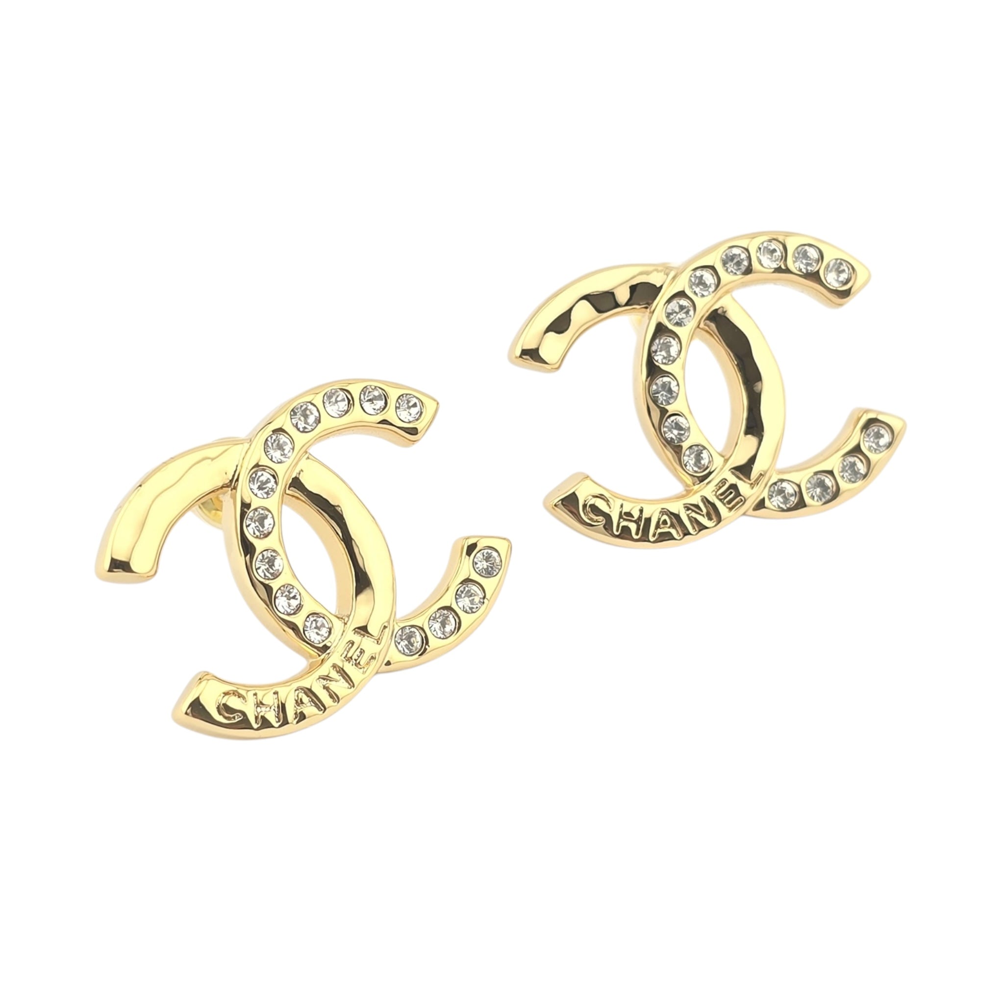 Chanel CC Gold Stud Crystal Earrings 2024 CHANEL