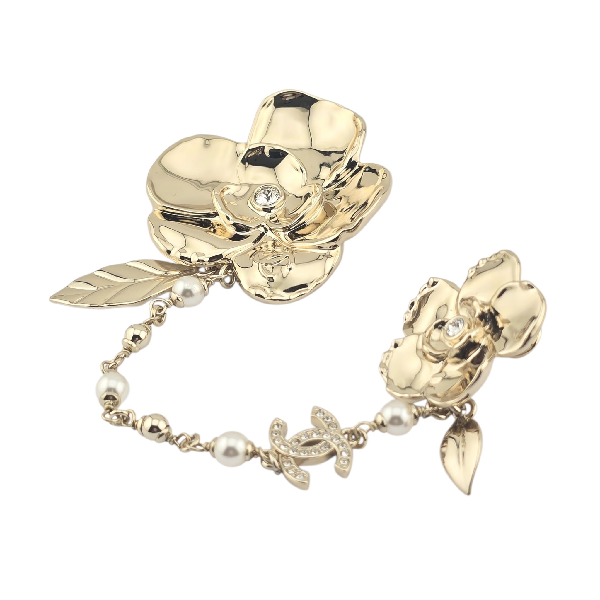 Chanel CC Camelia Chain Gold Brooch 2024 CHANEL