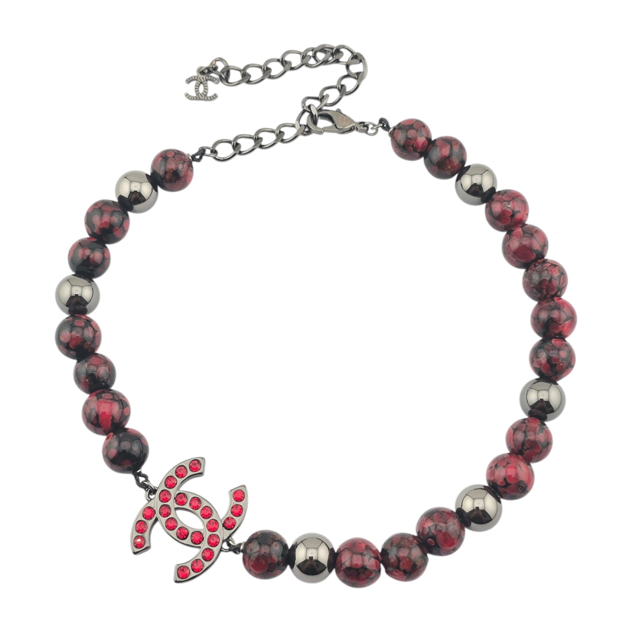 Chanel CC Pendant Red Bead RutheniumNecklace 2025