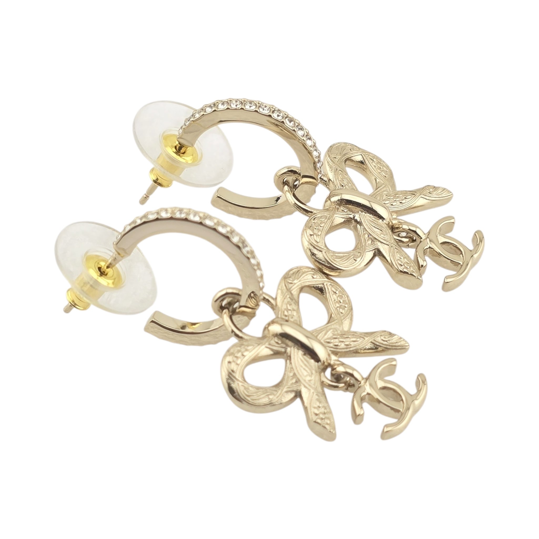 Chanel CC Gold Drop Bow Earrings 2025