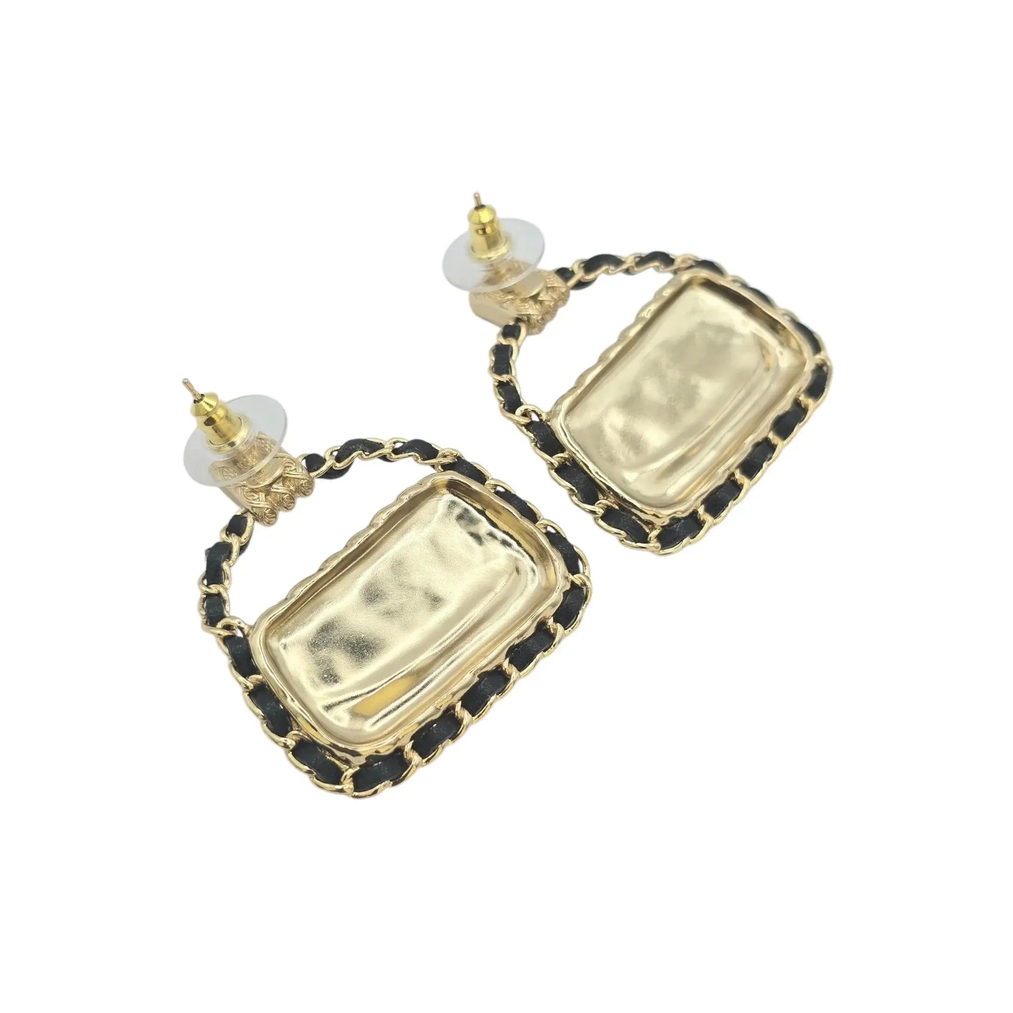 Chanel CC Gold Matelasse Leather Earrings B23 CHANEL