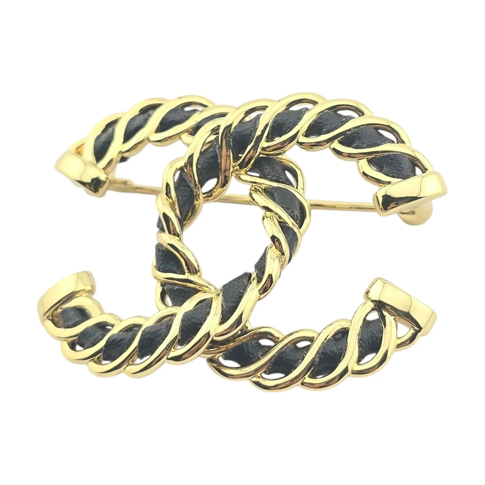 Chanel CC Leather Gold Brooch 2024 CHANEL