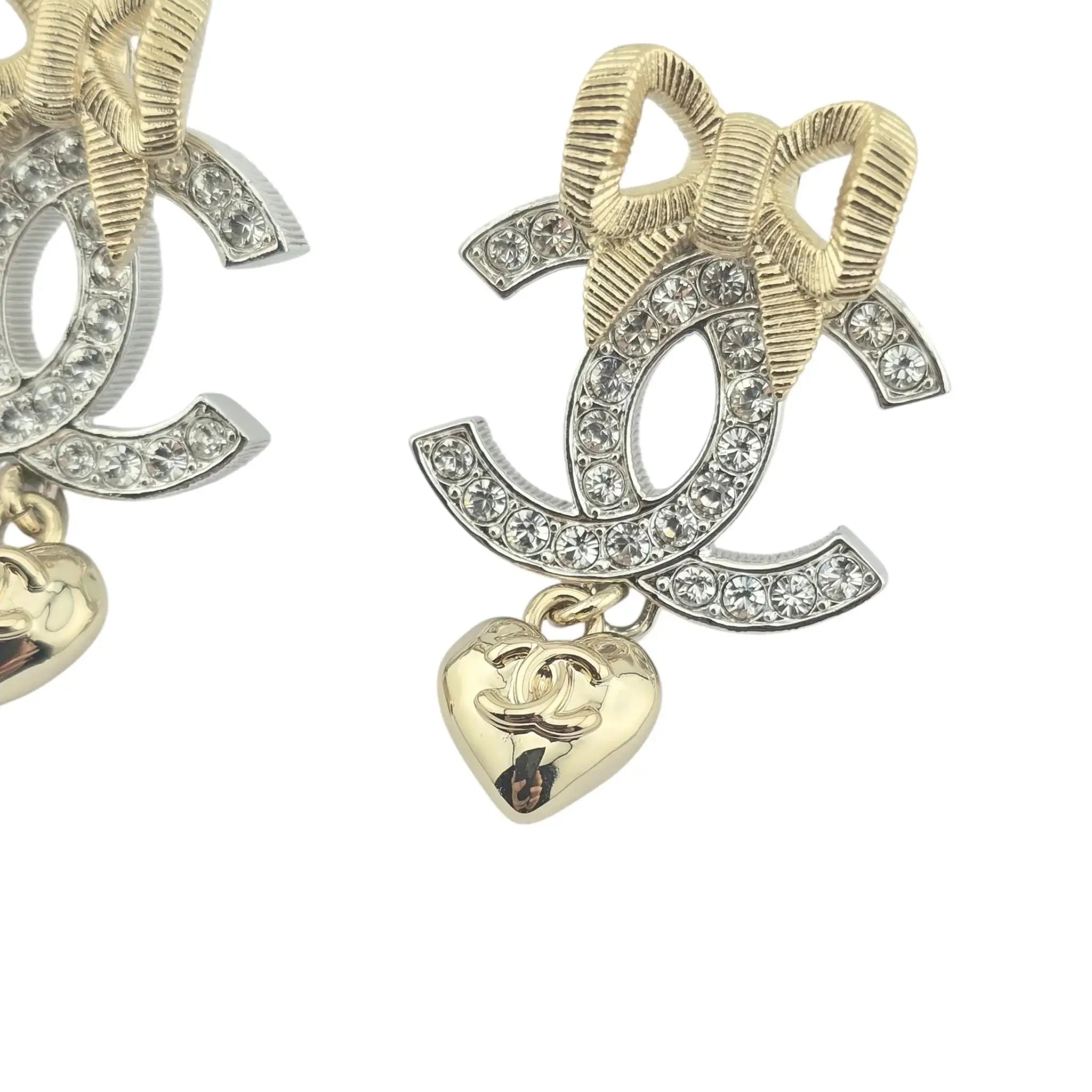 Chanel CC Drop Bow Heart Earrings B24 CHANEL