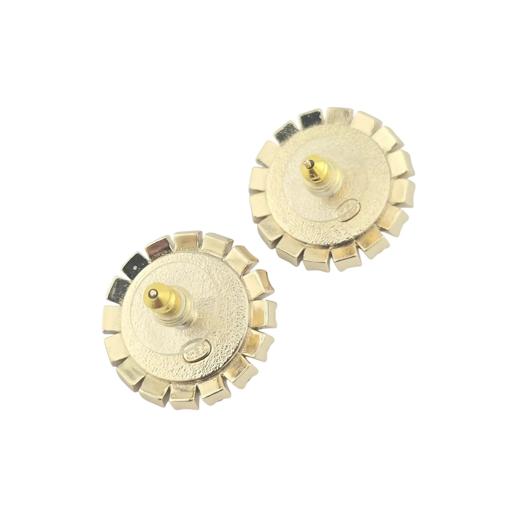 Chanel CC Crystal/Enamel Metallic Round Earrings CHANEL