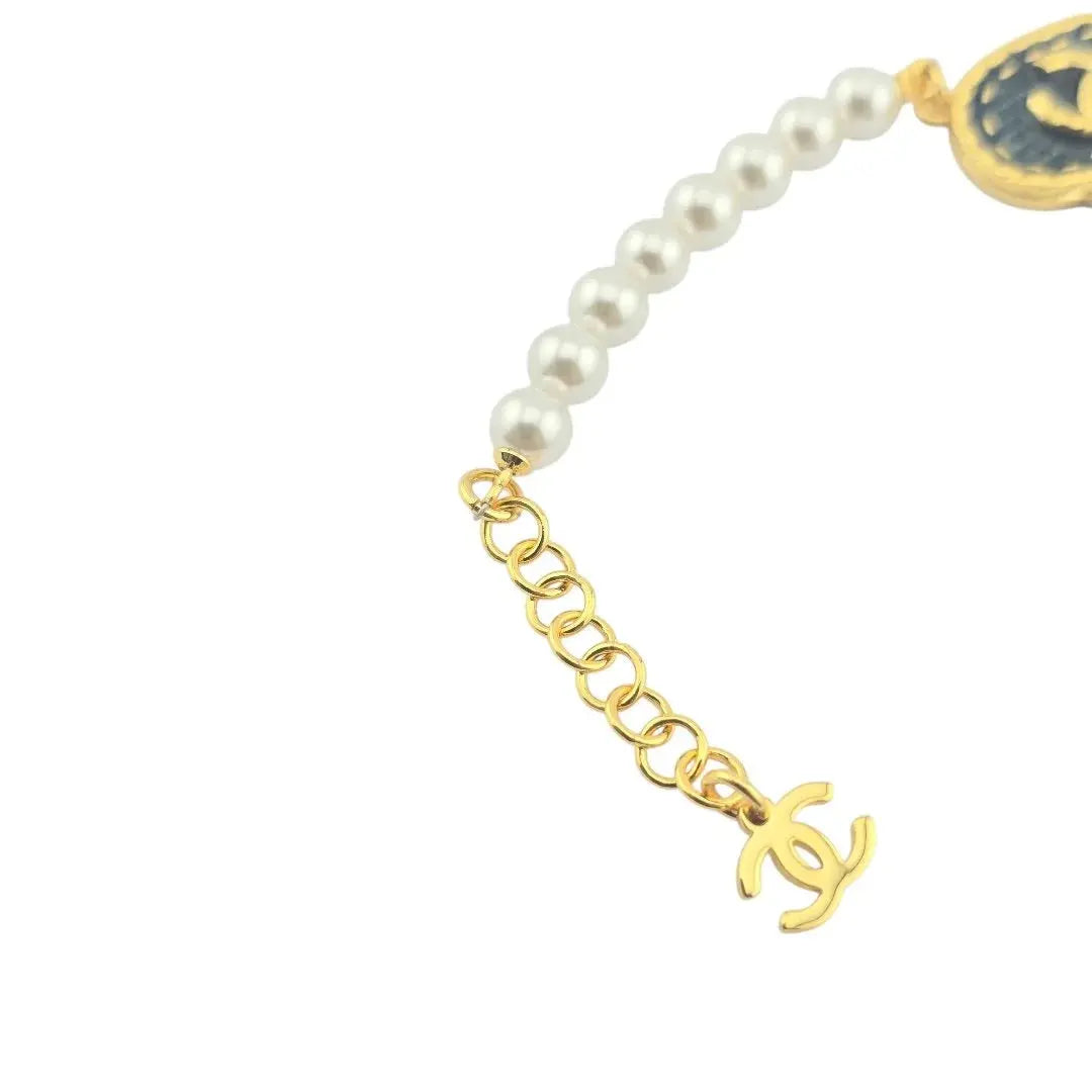 Chanel CC Faux Pearl Heart Denim Bracelet 24SS CHANEL