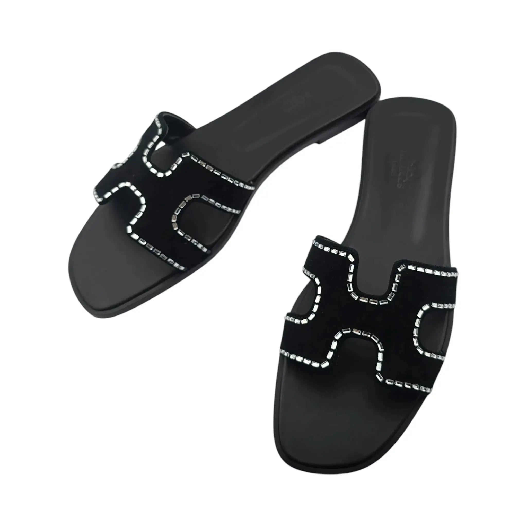 Hermes Oran Sandal Black Noir Calfskin Embellished - 40 HERMES