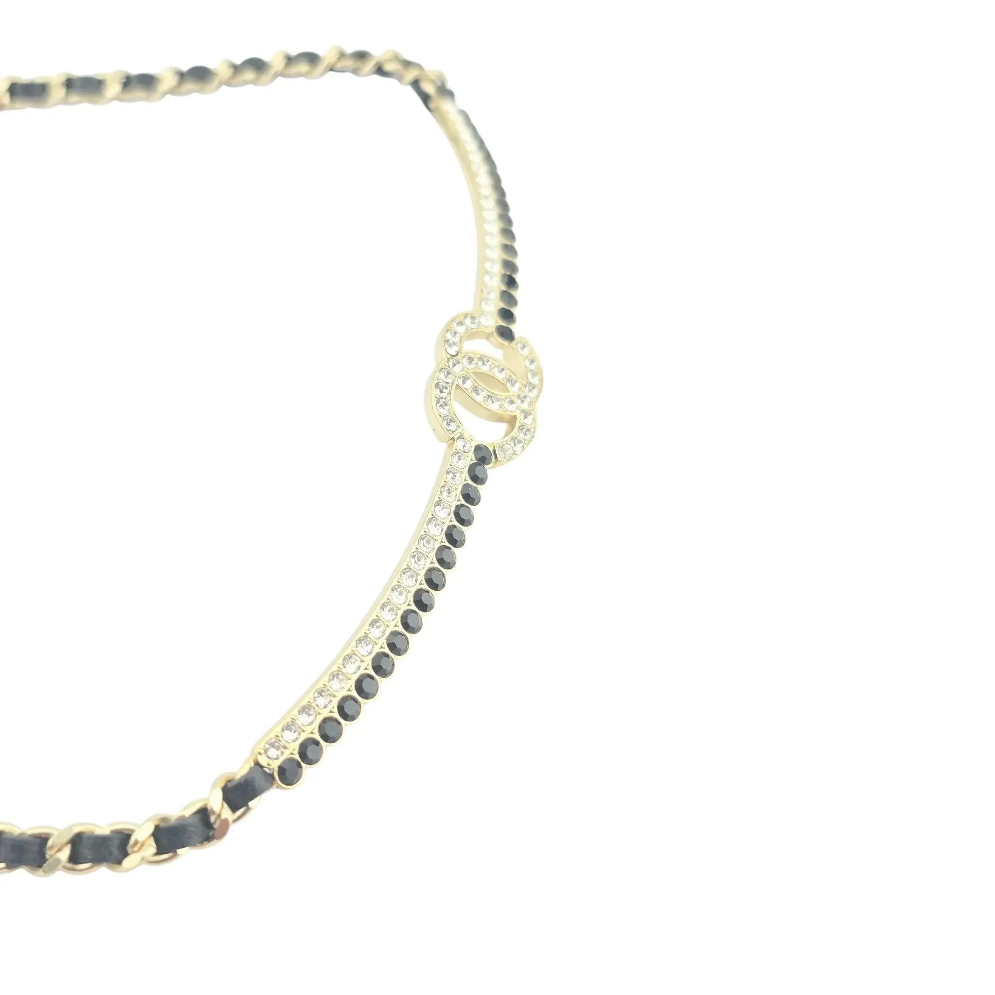 Chanel CC Black Gold Leather Choker Necklace A22 CHANEL