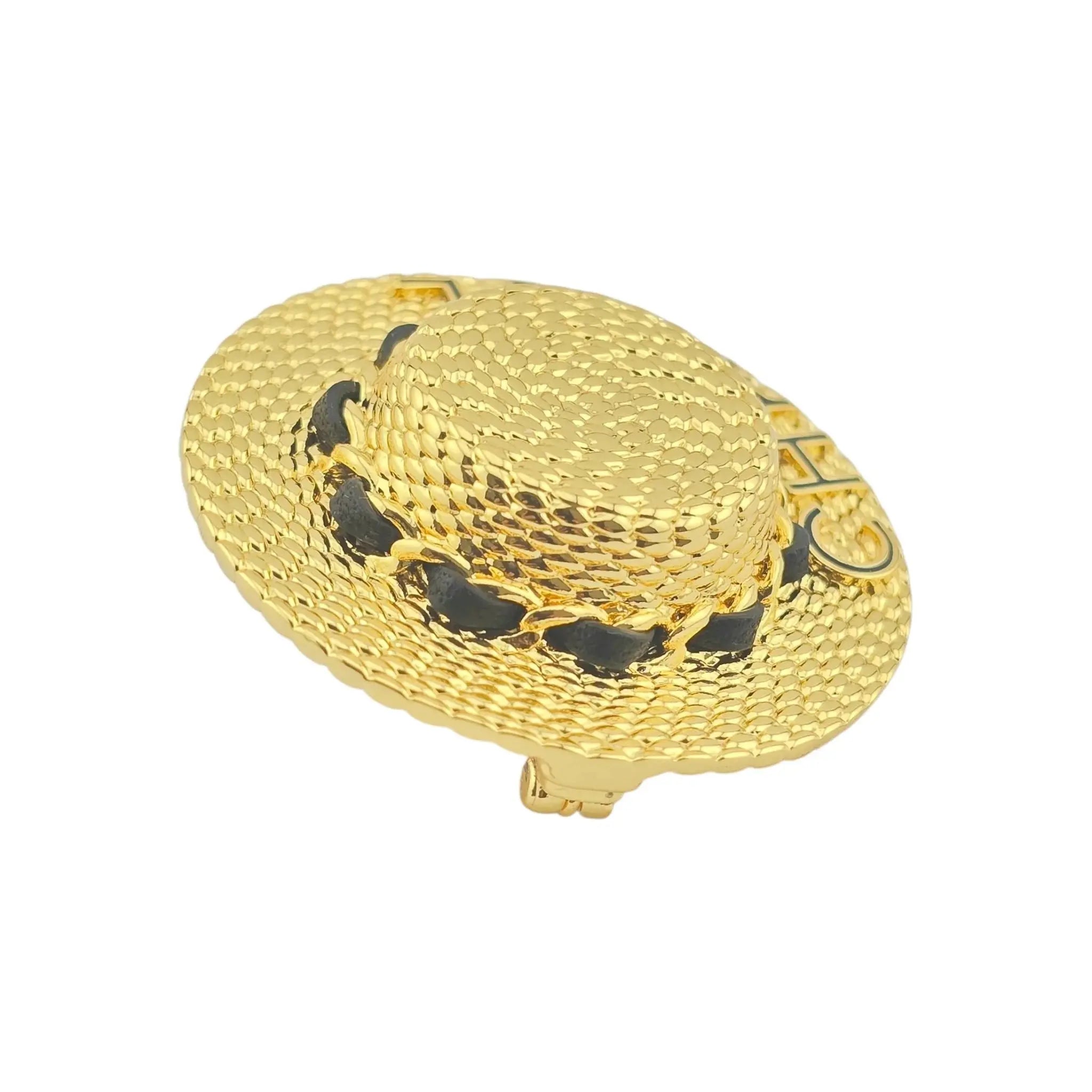 Chanel Straw Hat Gold Logo Brooch 2025 CHANEL