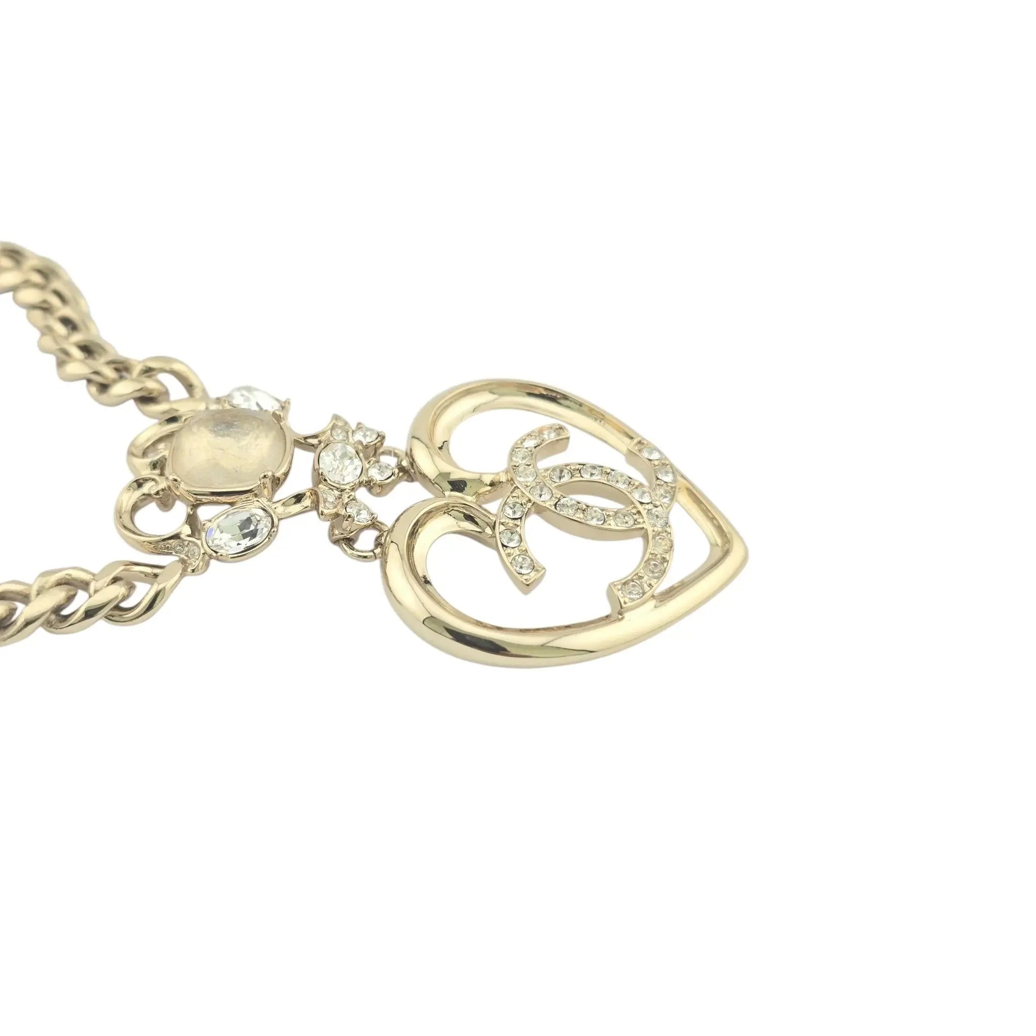 CHANEL CC Crystal Glass Heart Necklace Gold 2024 CHANEL
