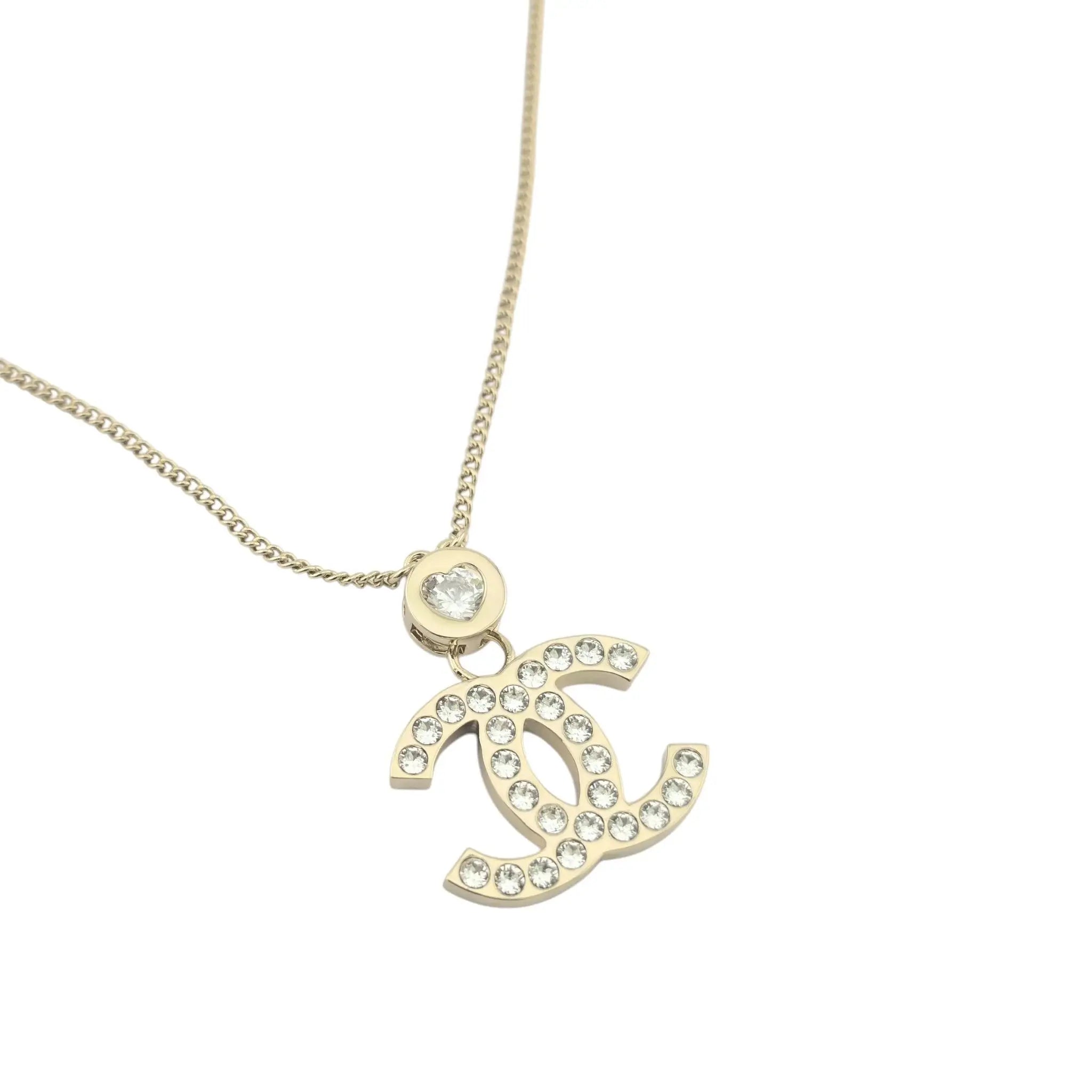 Chanel CC Heart Pendant Crystal Necklace 2024 CHANEL