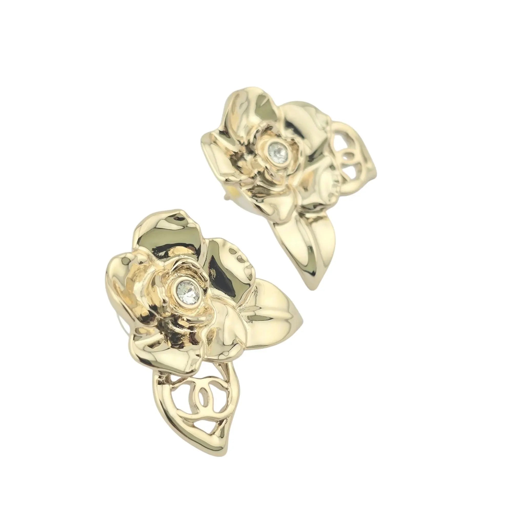 Chanel CC Floral Camellia Gold Crystal Earrings 2024 CHANEL