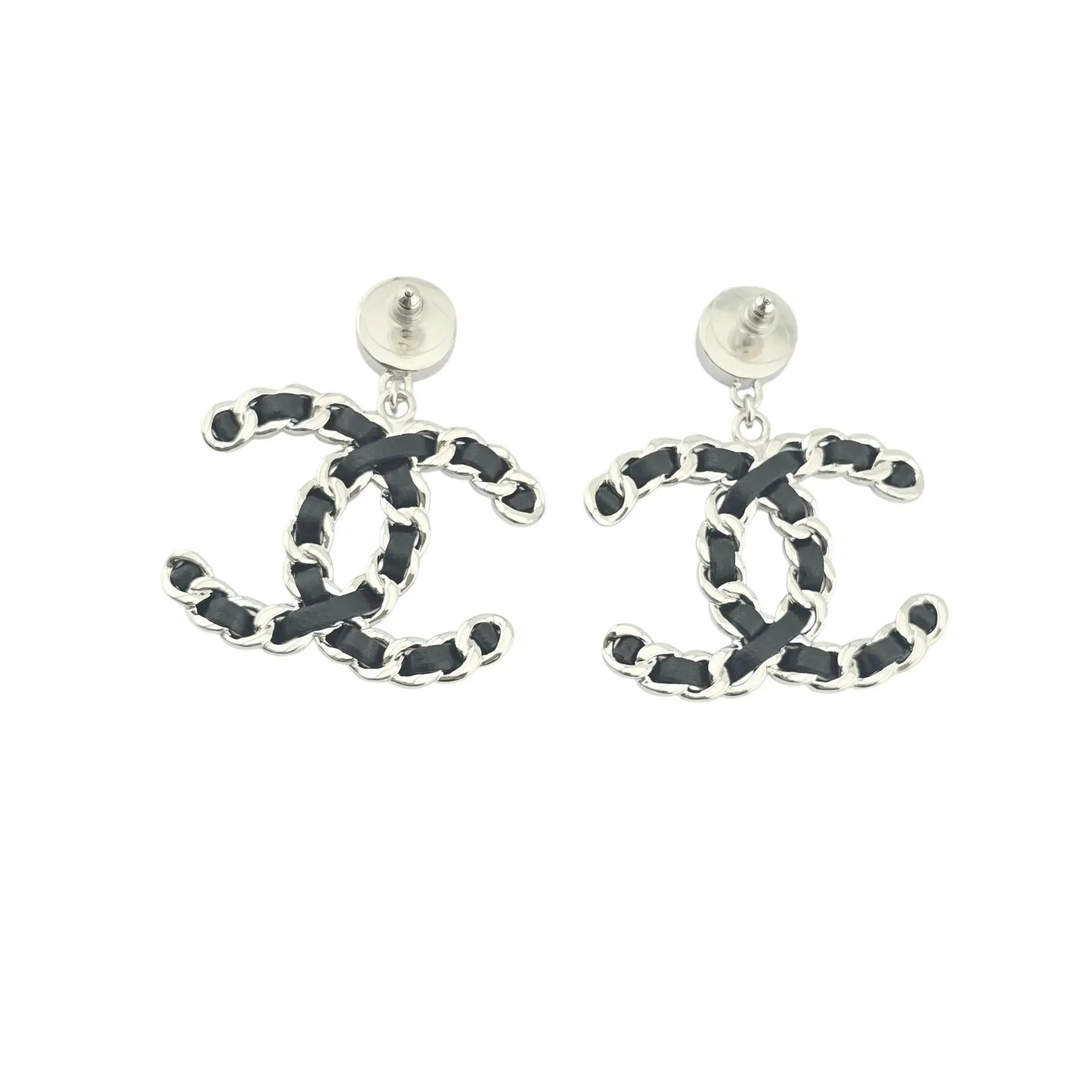 Chanel CC Silver Lambskin Chain Drop Earrings 2025 CHANEL