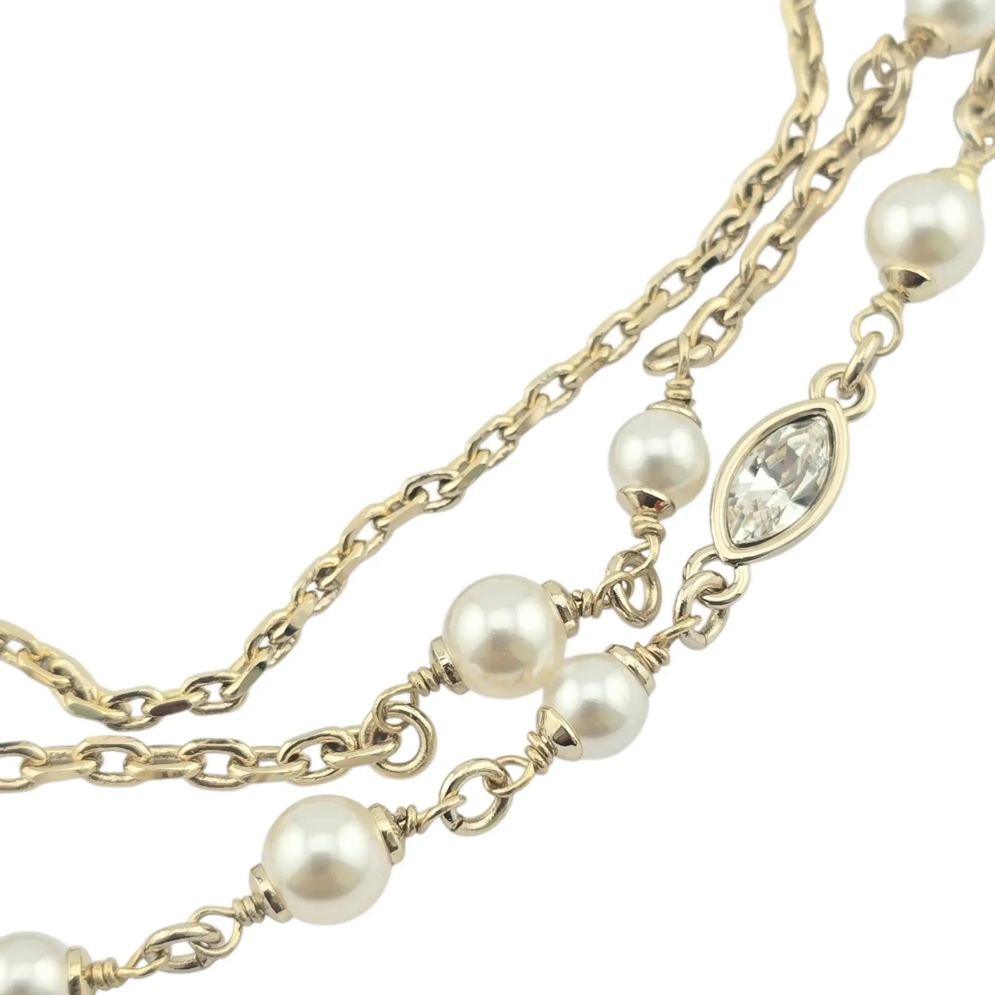 Chanel CC Bow Crystal Faux Pearl Necklace 2024 CHANEL