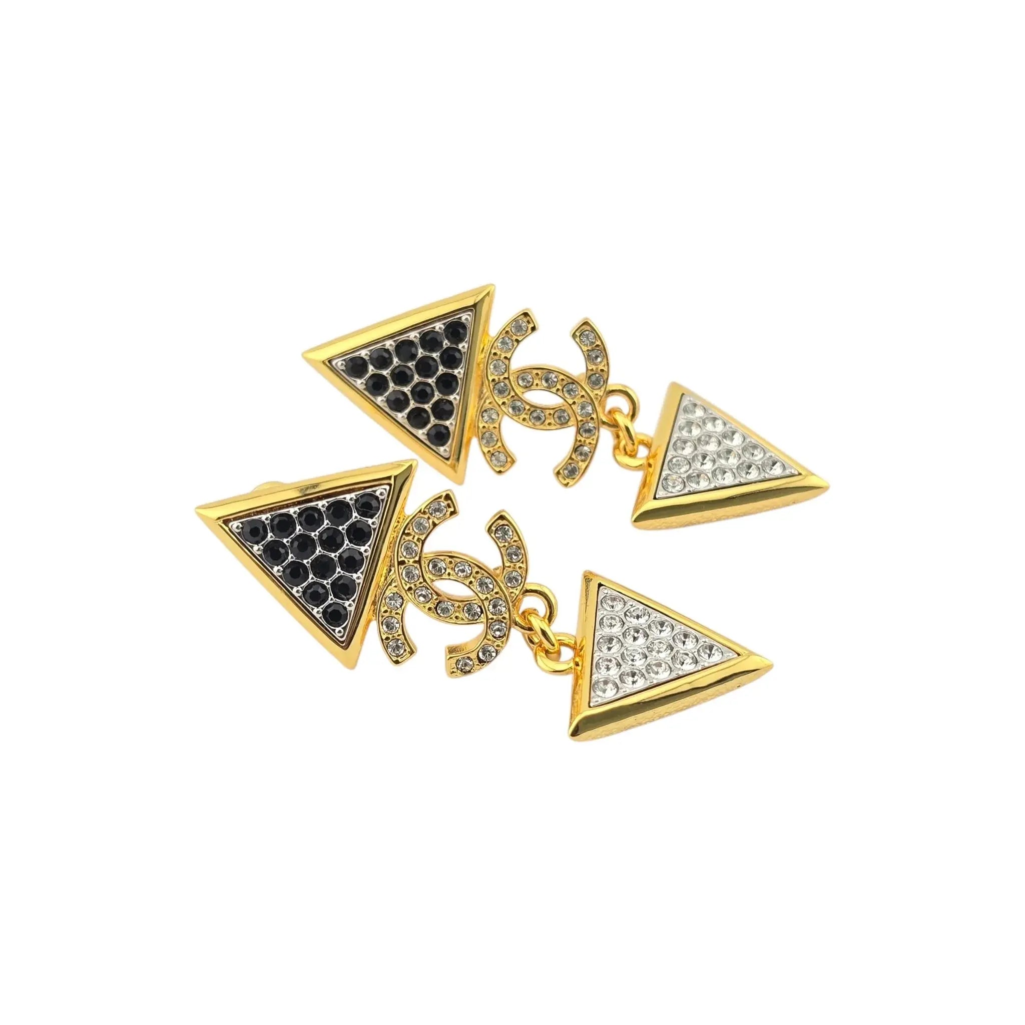 Chanel CC Strass Black Gold Drop Earrings 2024 CHANEL