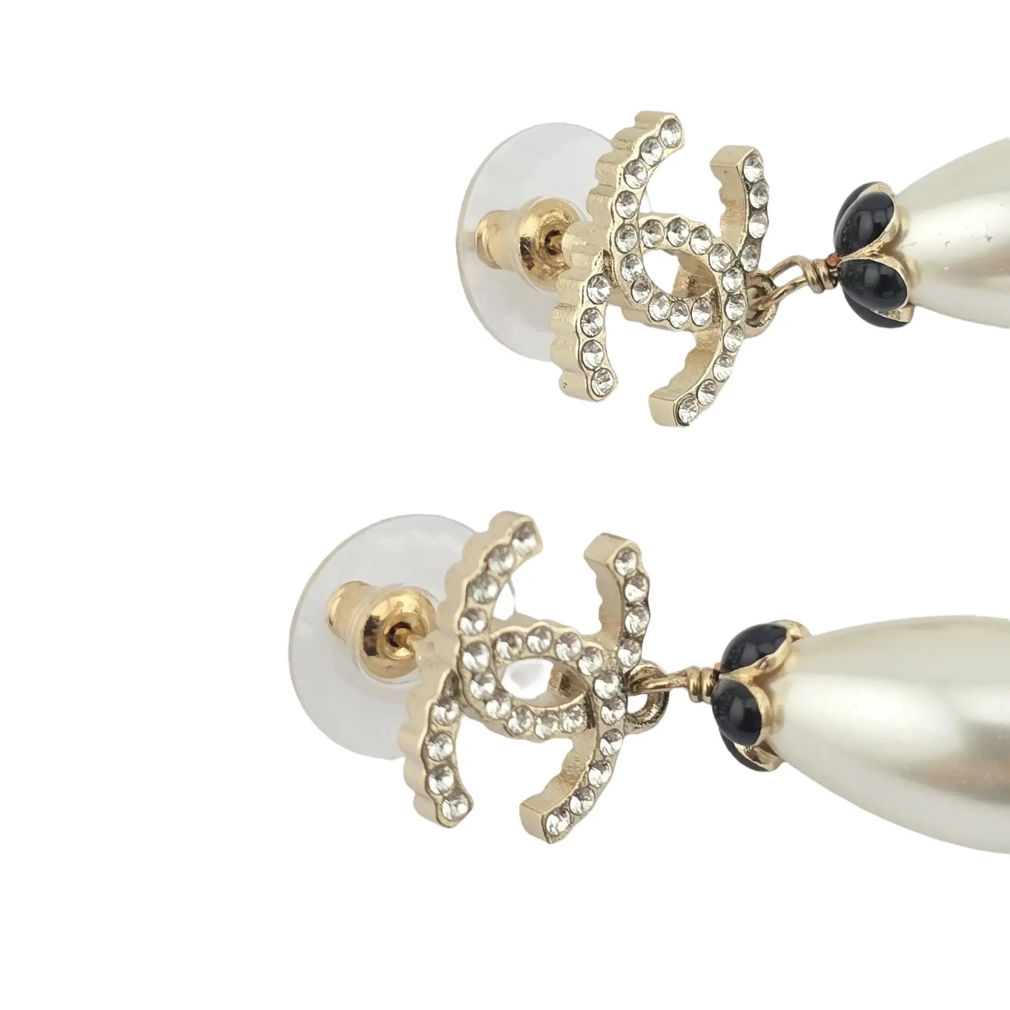 Chanel CC Faux Pearl Drop Flower Crystal Earrings A21 CHANEL