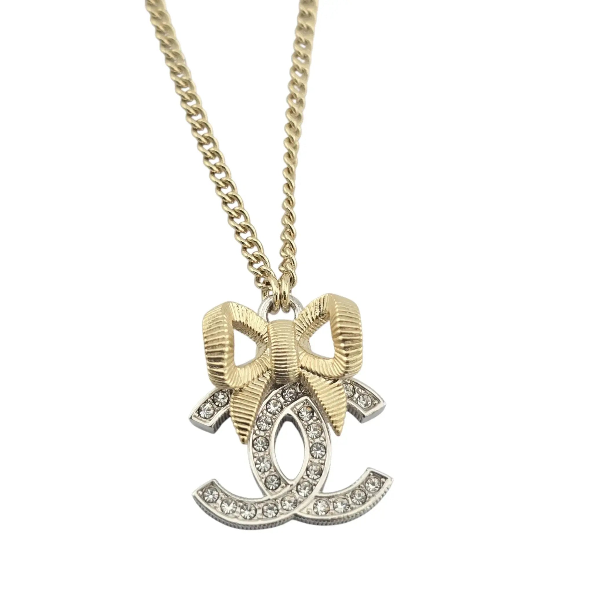 Chanel CC Bow Pendant Gold Silver Necklace 2024 CHANEL