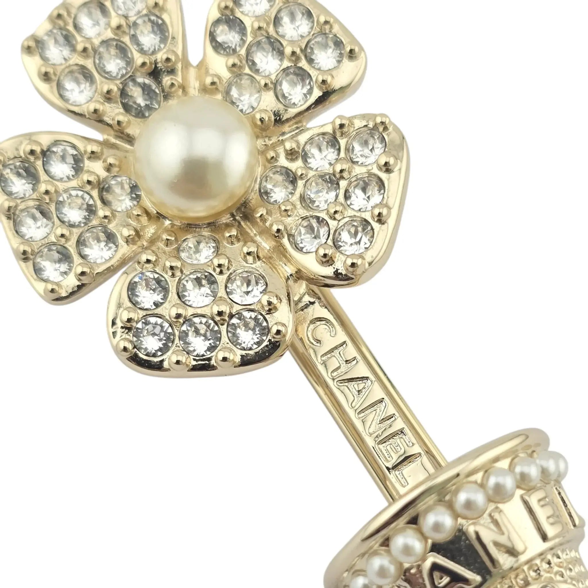Chanel CC Faux Pearl & Strass Flower Pot Hair Clip Barrette B23 CHANEL