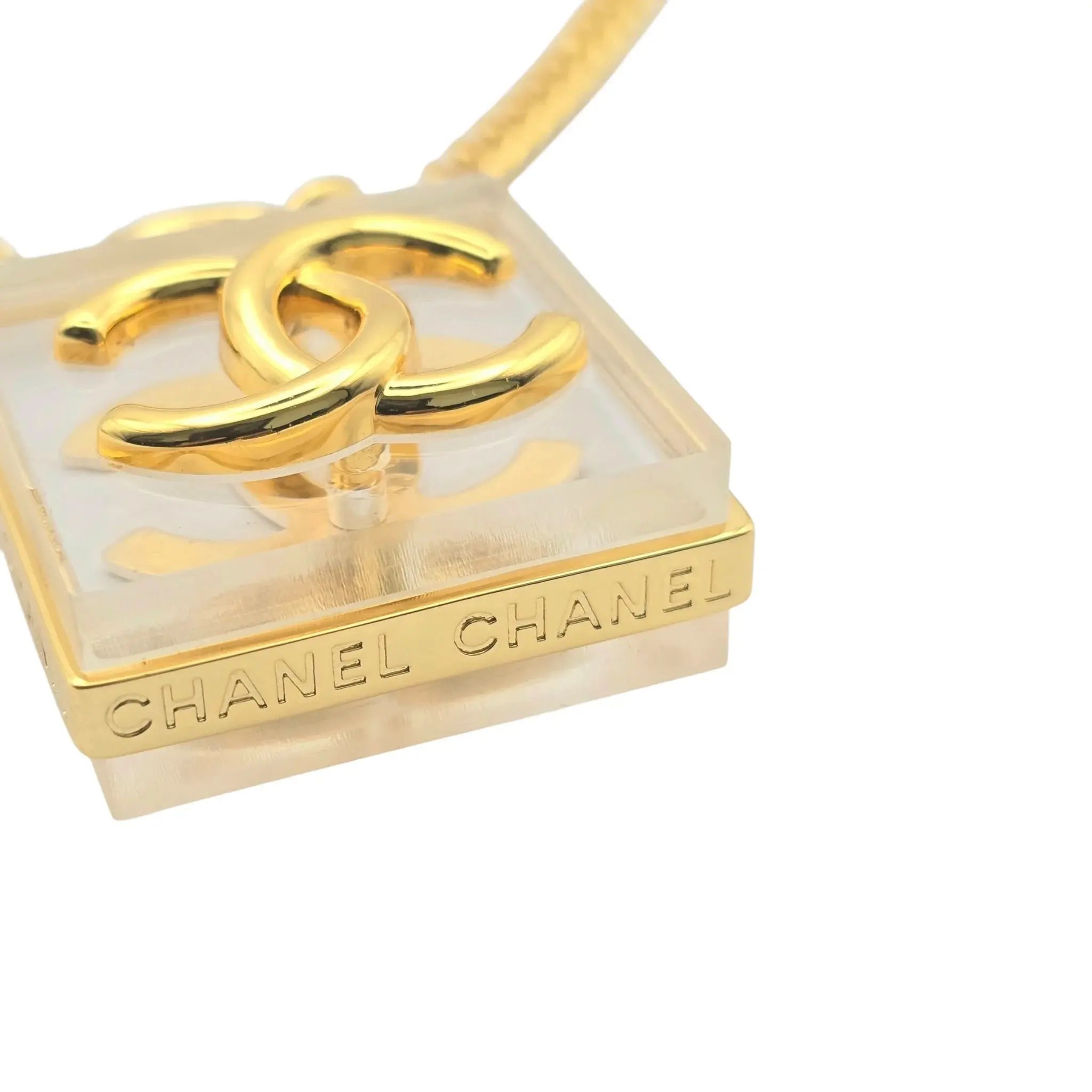 Chanel 2023 SS CC Square Resin Gold Long Chain Necklace CHANEL