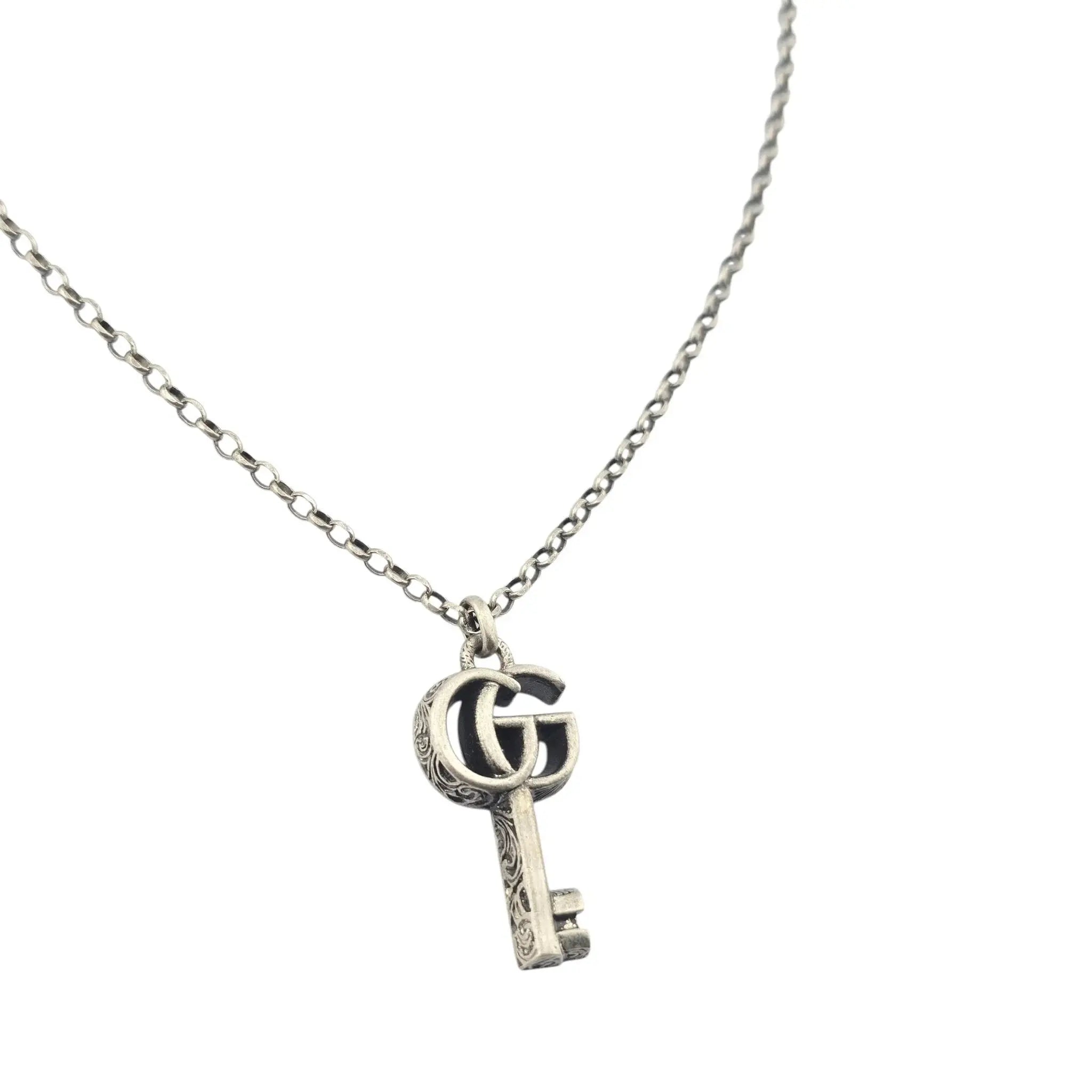 GUCCI GG Double G 925 Sterling Silver Key Necklace GUCCI