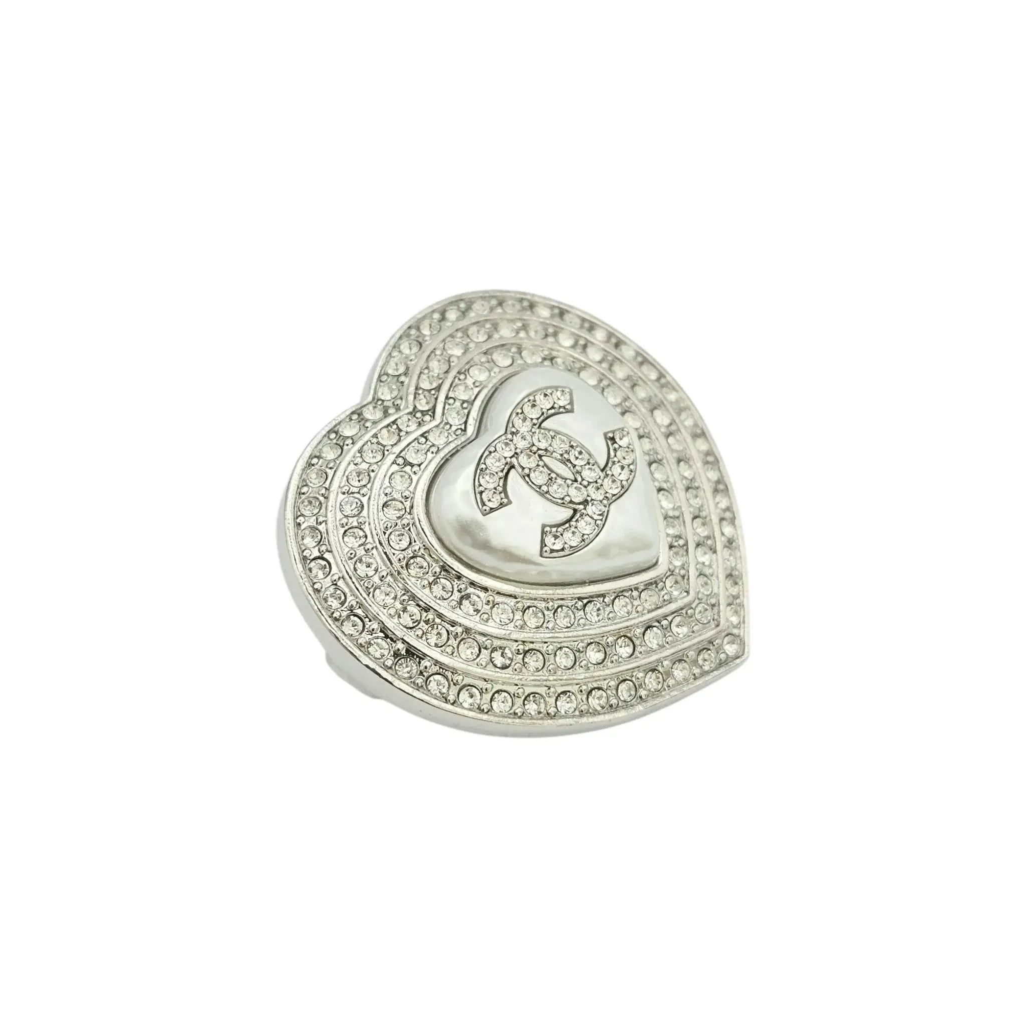 Chanel CC Silver Crystal Heart Brooch 2023 CHANEL