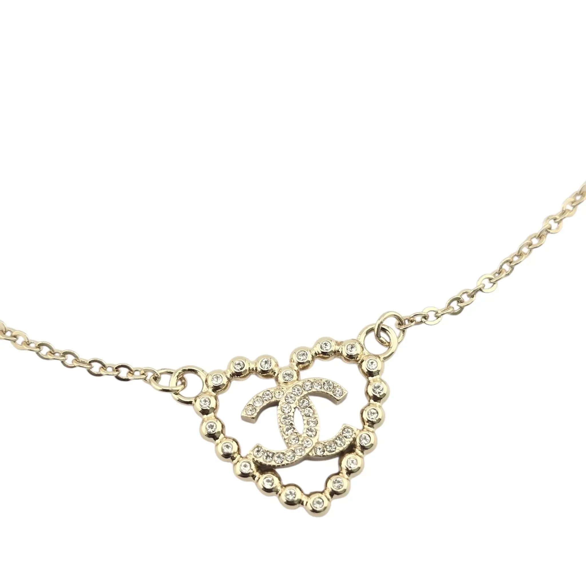 Chanel CC Crystal Heart Gold Necklace 2025 CHANEL
