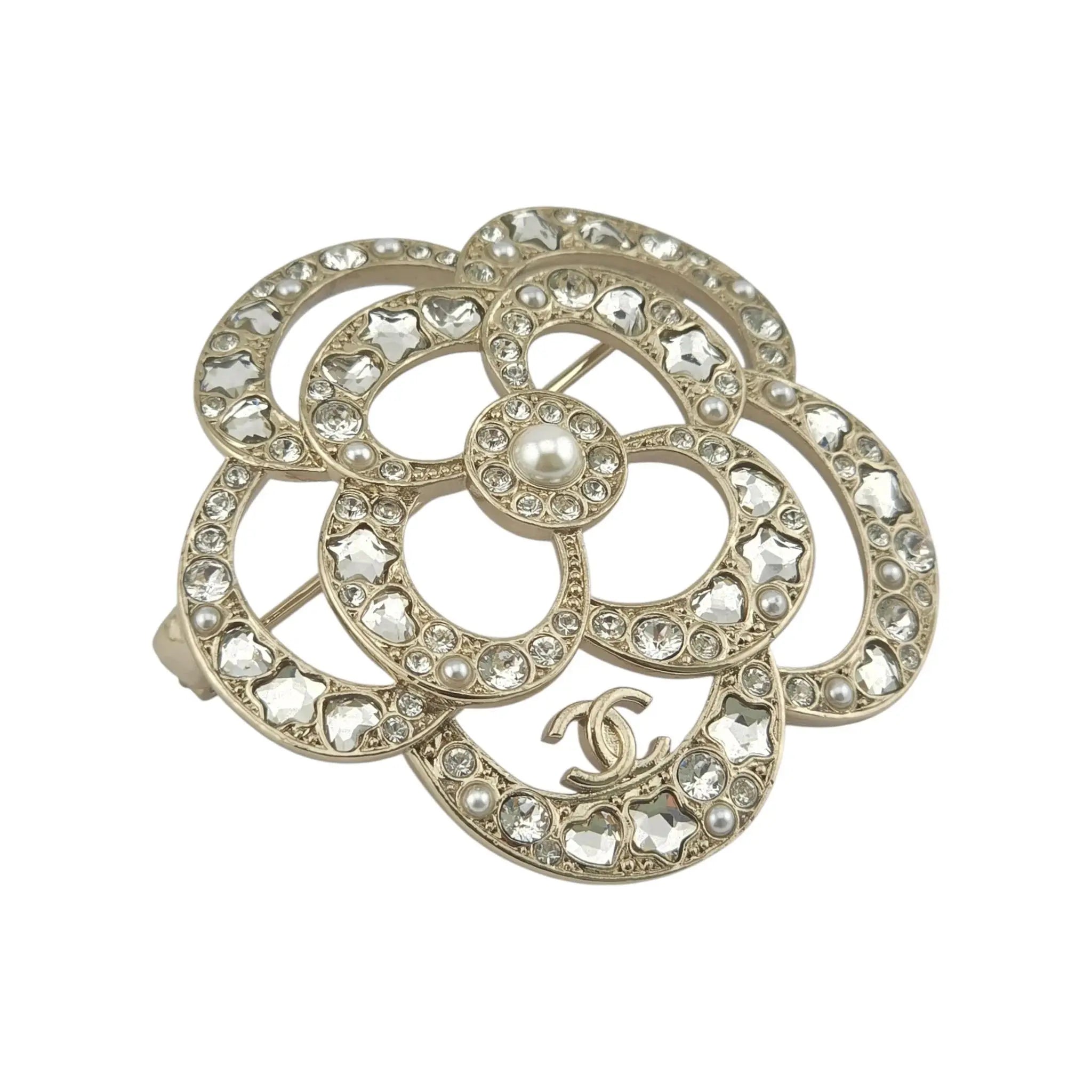 Chanel CC Gold Crystal Camellia Flower Brooch 2025 CHANEL