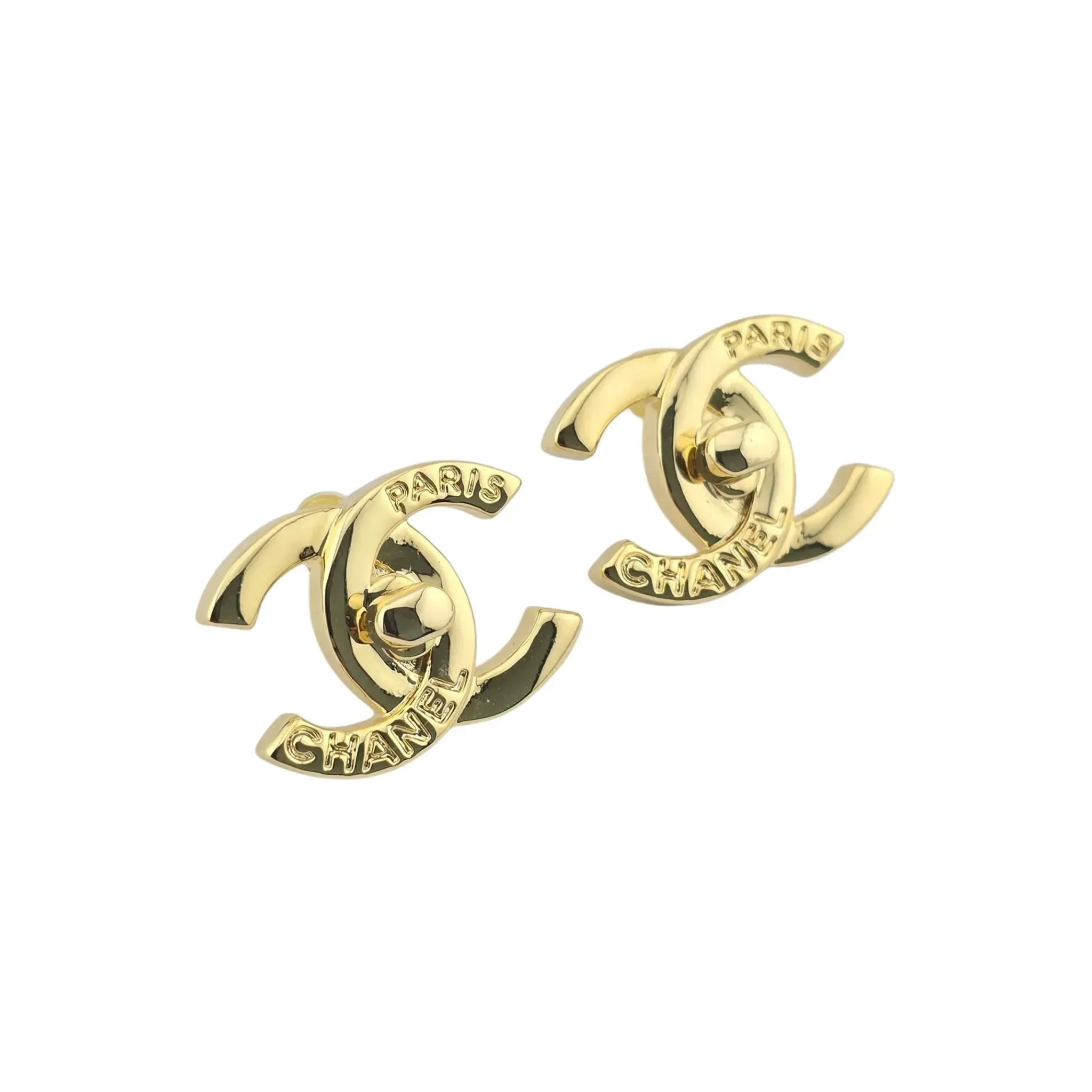 Chanel CC Gold Turnlock Stud Earrings 2022 CHANEL
