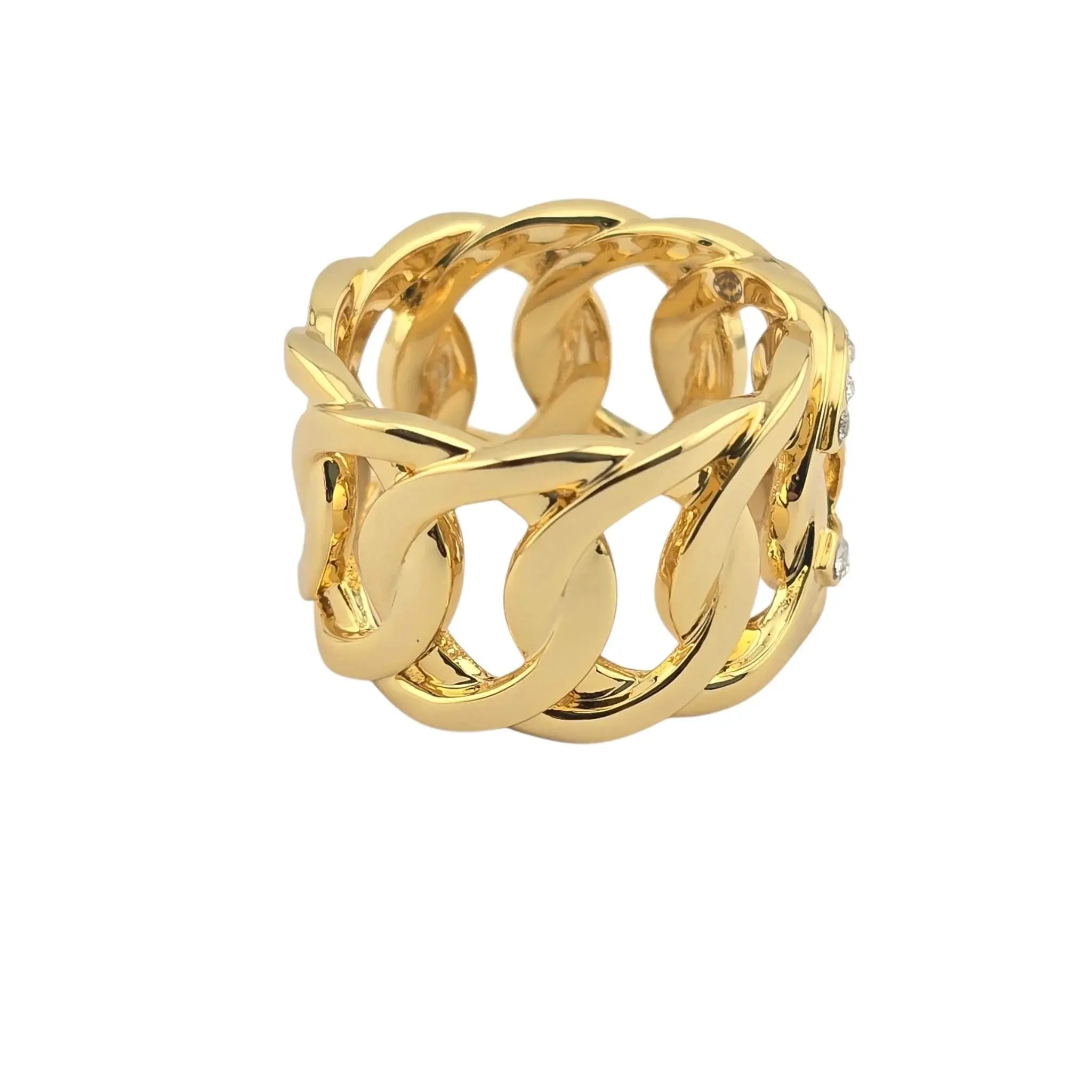 Chanel CC Gold Crystal Band Ring 2024 CHANEL