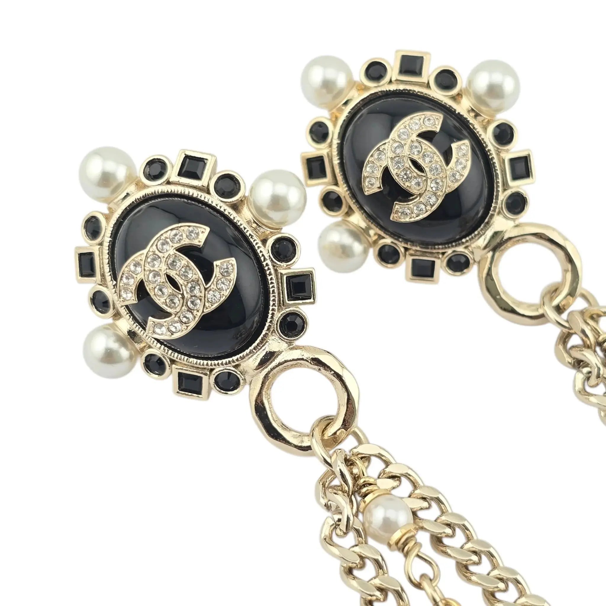 Chanel CC Black Gold Drop Earrings B22 CHANEL