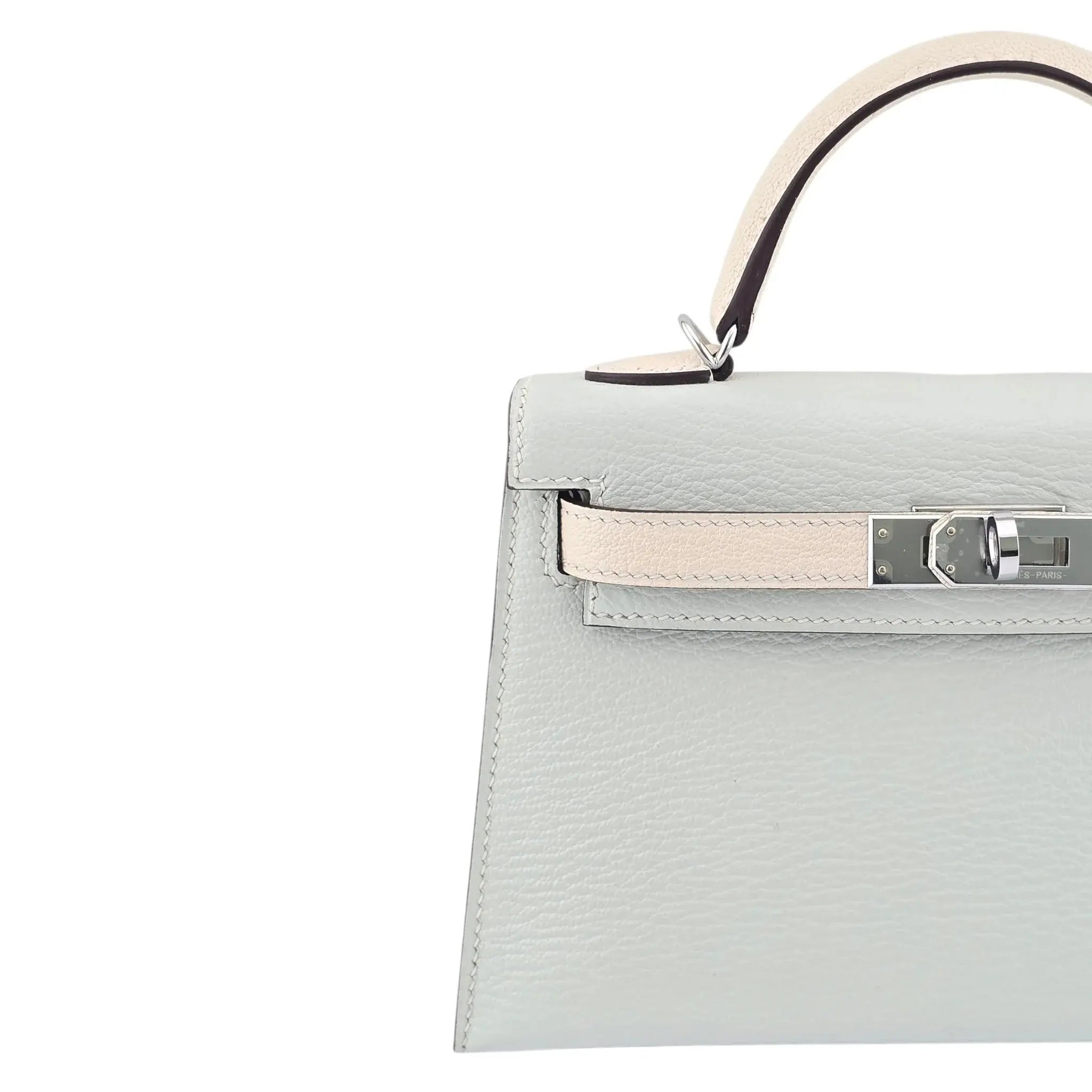 Hermes Chevre Mysore Horseshoe Mini Kelly Sellier 20 Bleu Brume Nata Bag HERMES