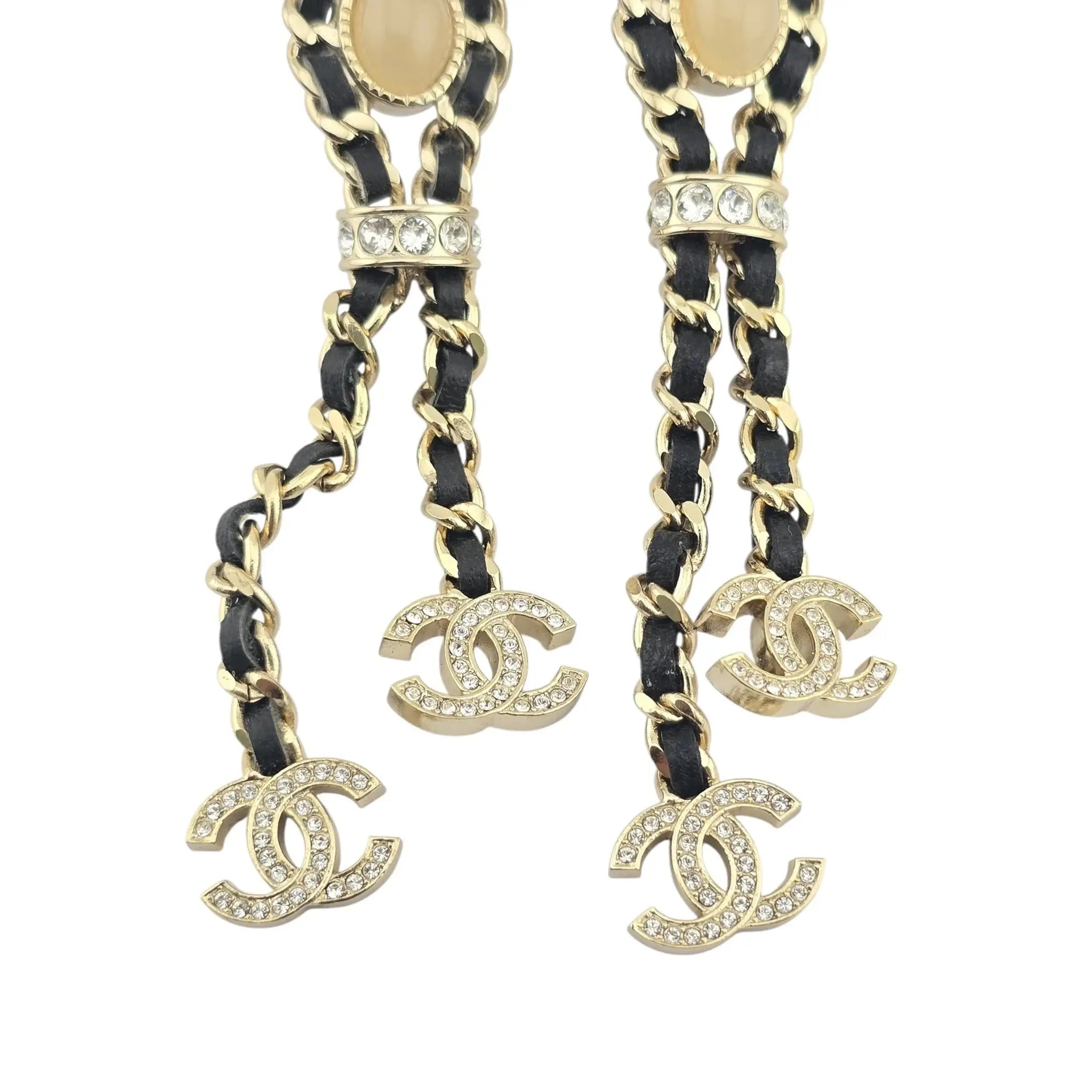 Chanel CC Black Leather Drop Earrings 2021 CHANEL