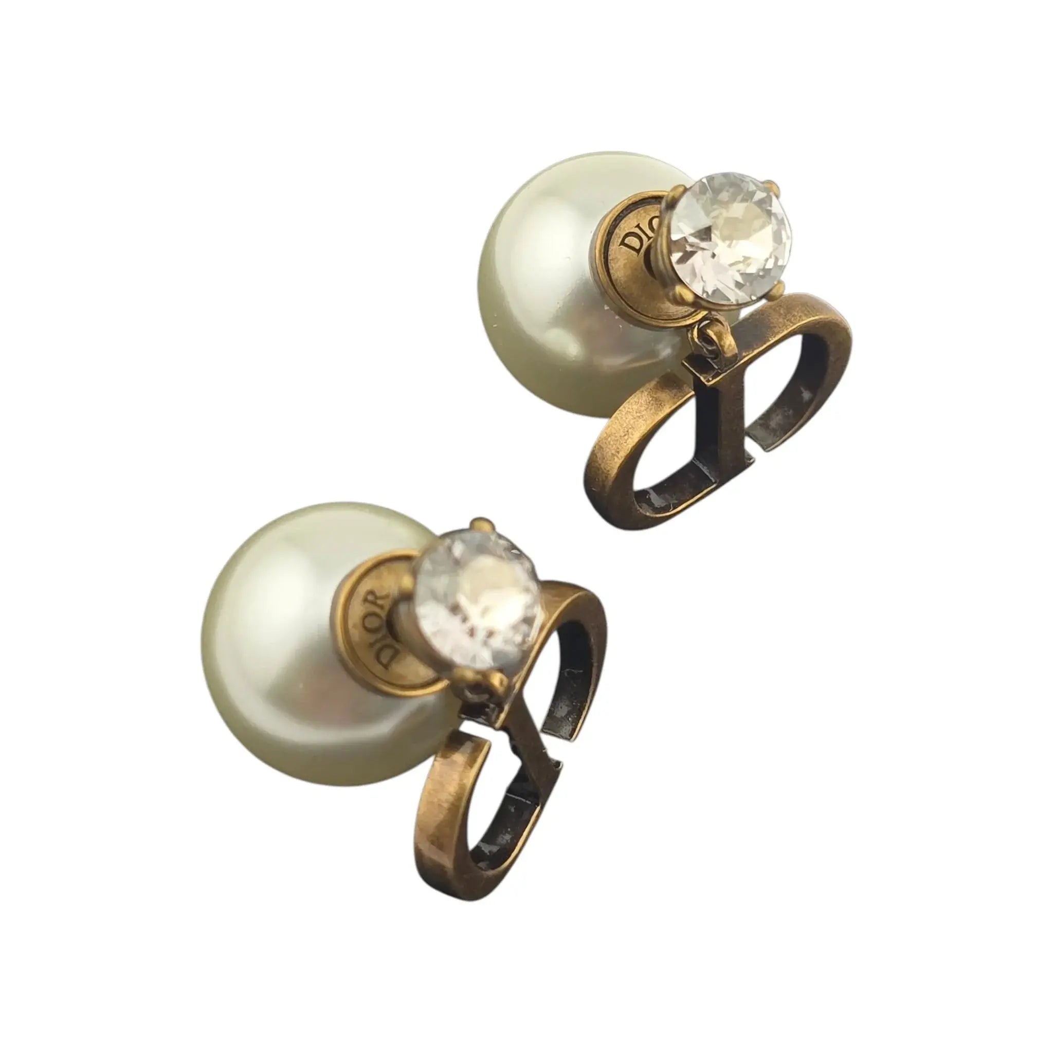 Christian Dior Tribales Faux Pearl Crystal CD Earrings DIOR